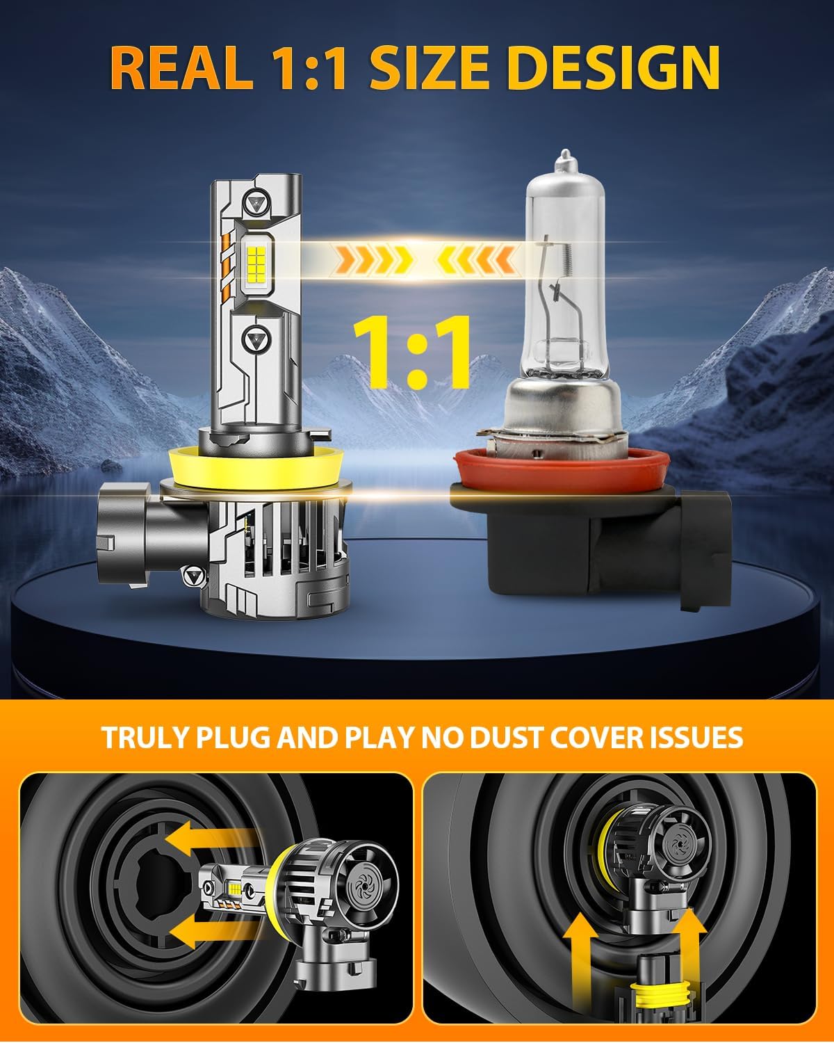 FAHREN ππππ ππ©π π«ππππ H11 9005 LED Bulbs Combo, πππππππ ππππ% Super Bright, 1:1 Mini Size H11 9005 Light Bulbs, 6500K Cool White, Canbus Ready, Plug & Play Fog Bulbs, Pack of 4