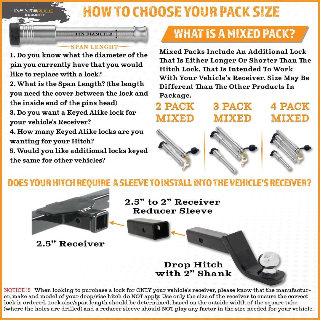 61572 | 2 Pack, Keyed Alike, Receiver Locks for 2" and 2.5" Receiver Class III, IV, V and Gen-Y Hitch Mega Duty 10K LB & 16K LB