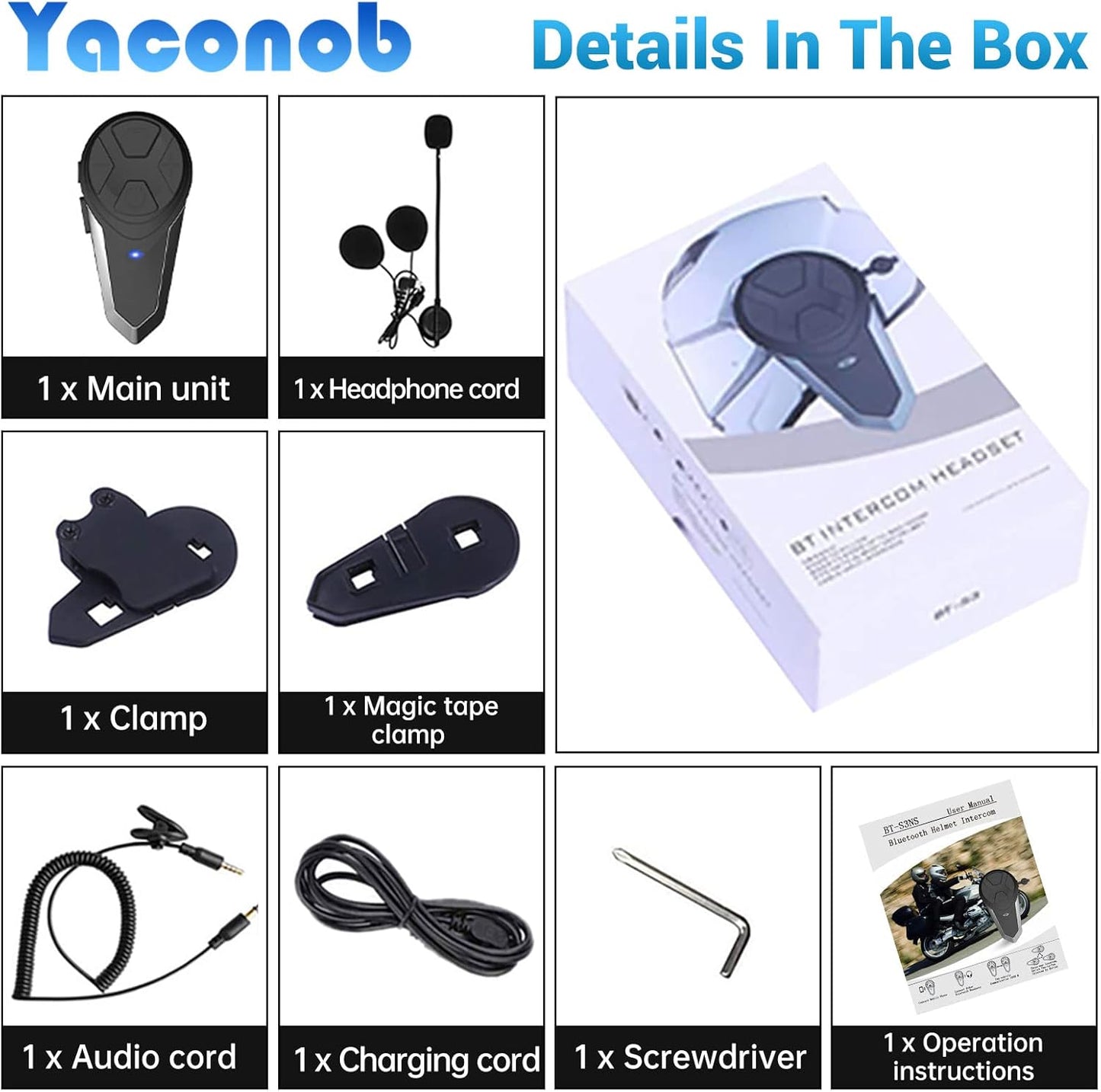 Motorcycle Bluetooth Headset BT-S3NS 1000m Motorcycle Helmet Bluetooth Radio Intercom Wireless Interphone to 2-3 Riders (Waterproof/Handsfree/Stereo Music/FM Radio/GPS/MP3 (1 Pack)