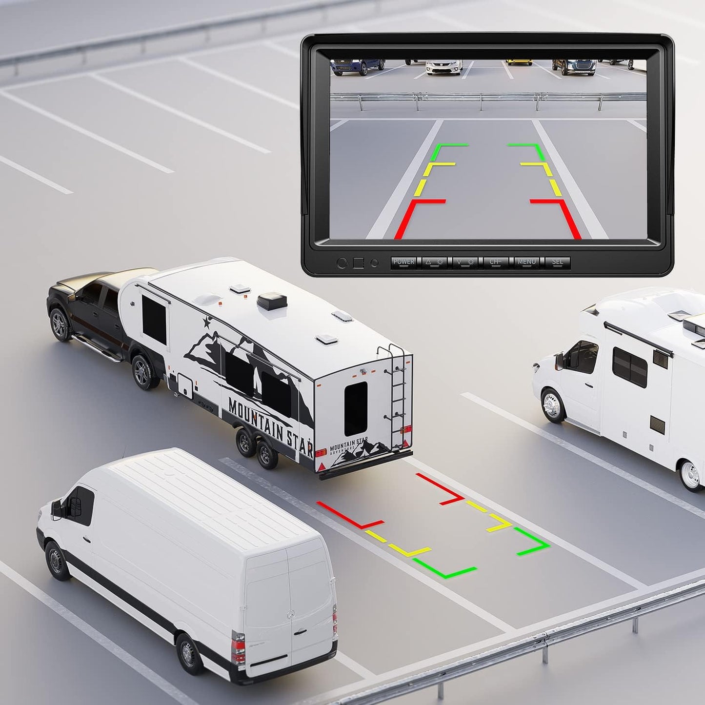 Fookoo HD 1080P 7" Wired Backup Camera System, 7-inch Quad Split Screen Monitor W/Recording, IP69 Waterproof Side & Rear View Cameras, Parking Lines for Truck/Trailer/RV/Tractor/ 5th Wheel (DY703)