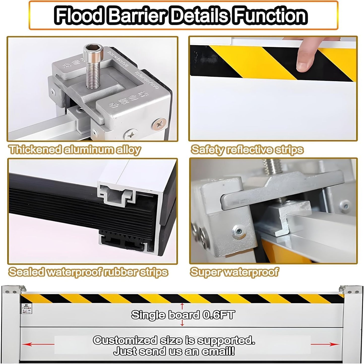 Flood Barriers for Home Exterior - Aluminum Alloy Outdoor Easy Flood Barrier Garage Doors Water Barriers for Flooding,H15.7 Inch/L8FT