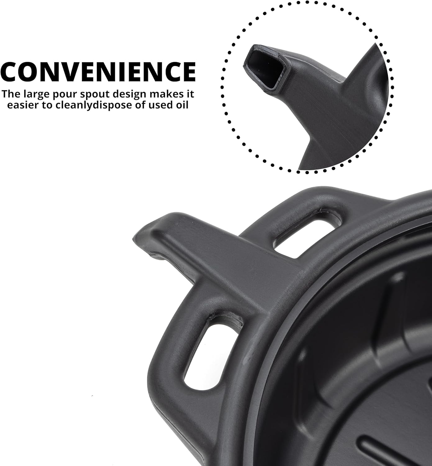 NEIKO 20760A Large Oil Drain Pan, 4 Gallon (16L) Capacity, Black Plastic Anti Splash Oil Pan, Motor Oil Drip Catcher Pan, Non Spill Pour Spout, Oil Catch Pan for Changing Oil, Oil Drain Container