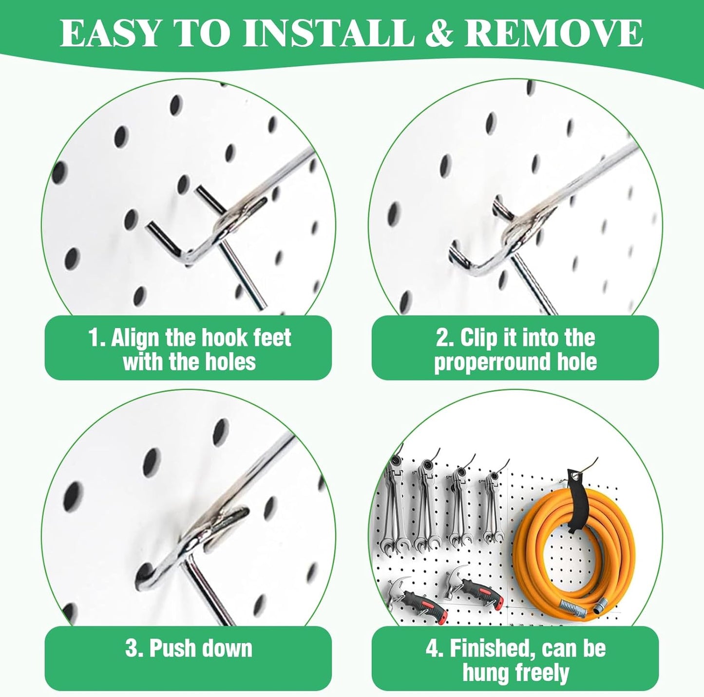 50Pcs 4"/10CM Pegboard Hooks Assortment Set, Metal Peg Board Hooks with 2.5mm Hole Pitch 4mm Wire Diameter Slatwall Hanging Hook for Garage Organization Wall Hanging (Silver)