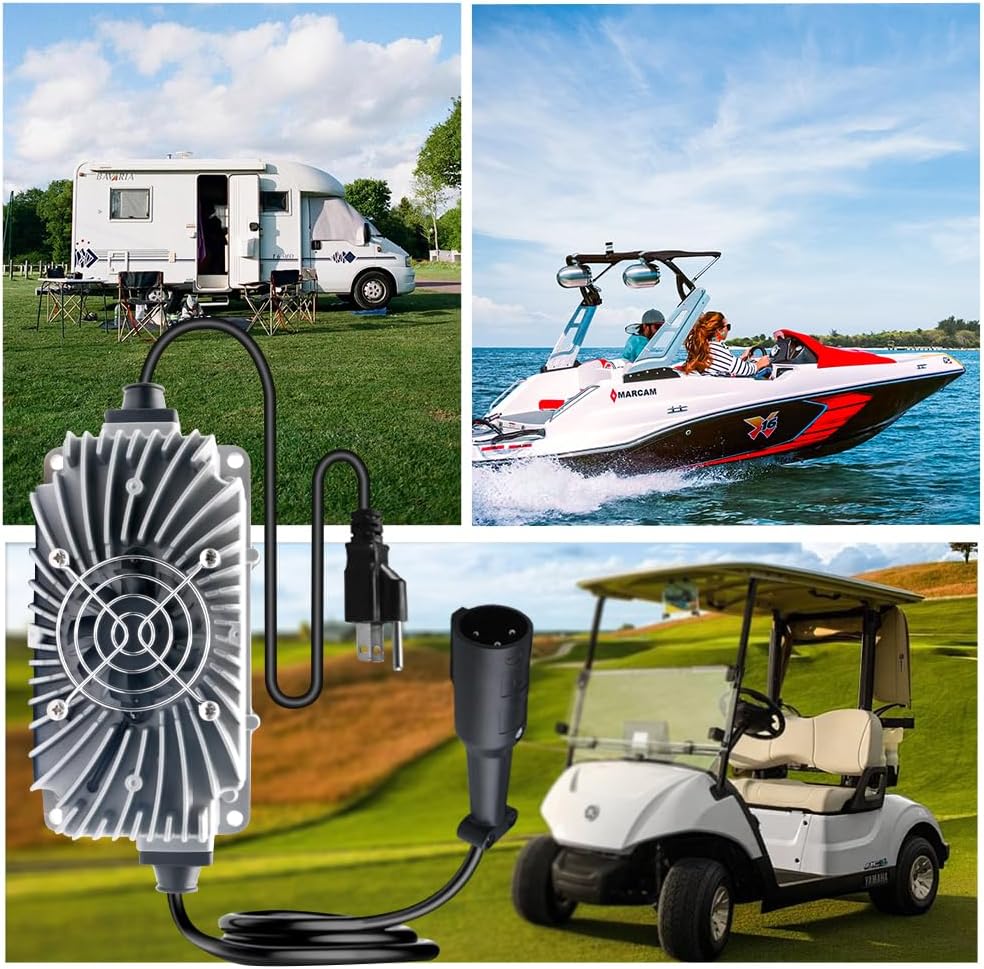 Abakoo 48 Volt 5 Amp Battery Charger for Club Car Golf Cart with 3 Pin Round Plug, IP67 Waterproof