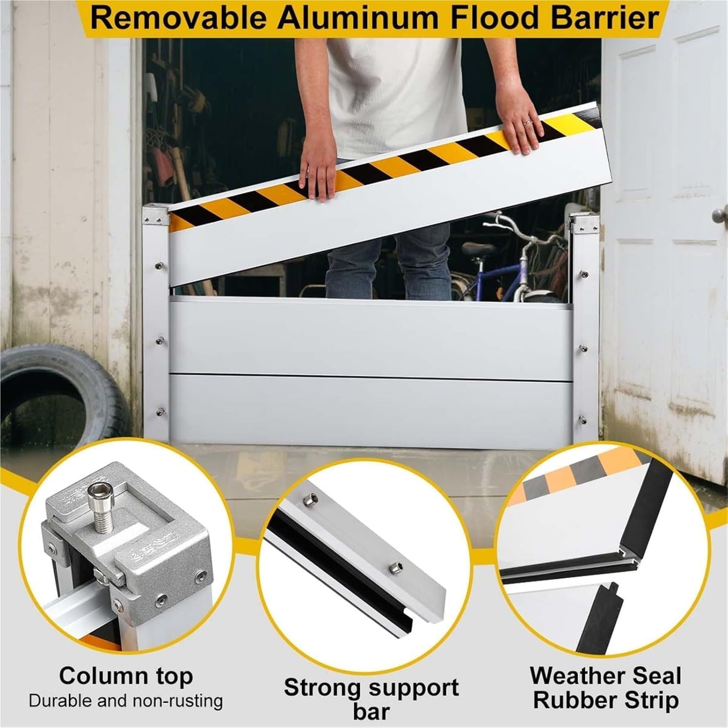 Reusable Heavy Duty Aluminum Flood Barriers for Home Exterior, Flood Protection Barriers Water Barrier Door Quick Detachable Garage Doors Detachable Mobile Rain Water Baffle ( H 15.7 inch L 19FT)