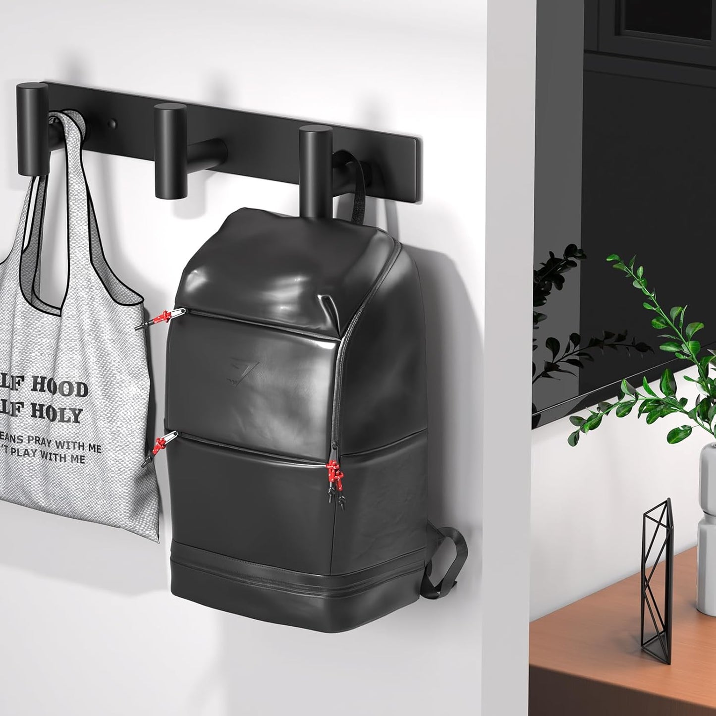 Coat Rack Wall Mounted with 3 Hooks,Heavy Duty Wall Hooks for Hanging Towel Coat Hat Bag, Metal Coat Hooks Hat Rack Coat Hanger Towel Hooks for Entryway Bathroom Kitchen (Black, 2 Packs)