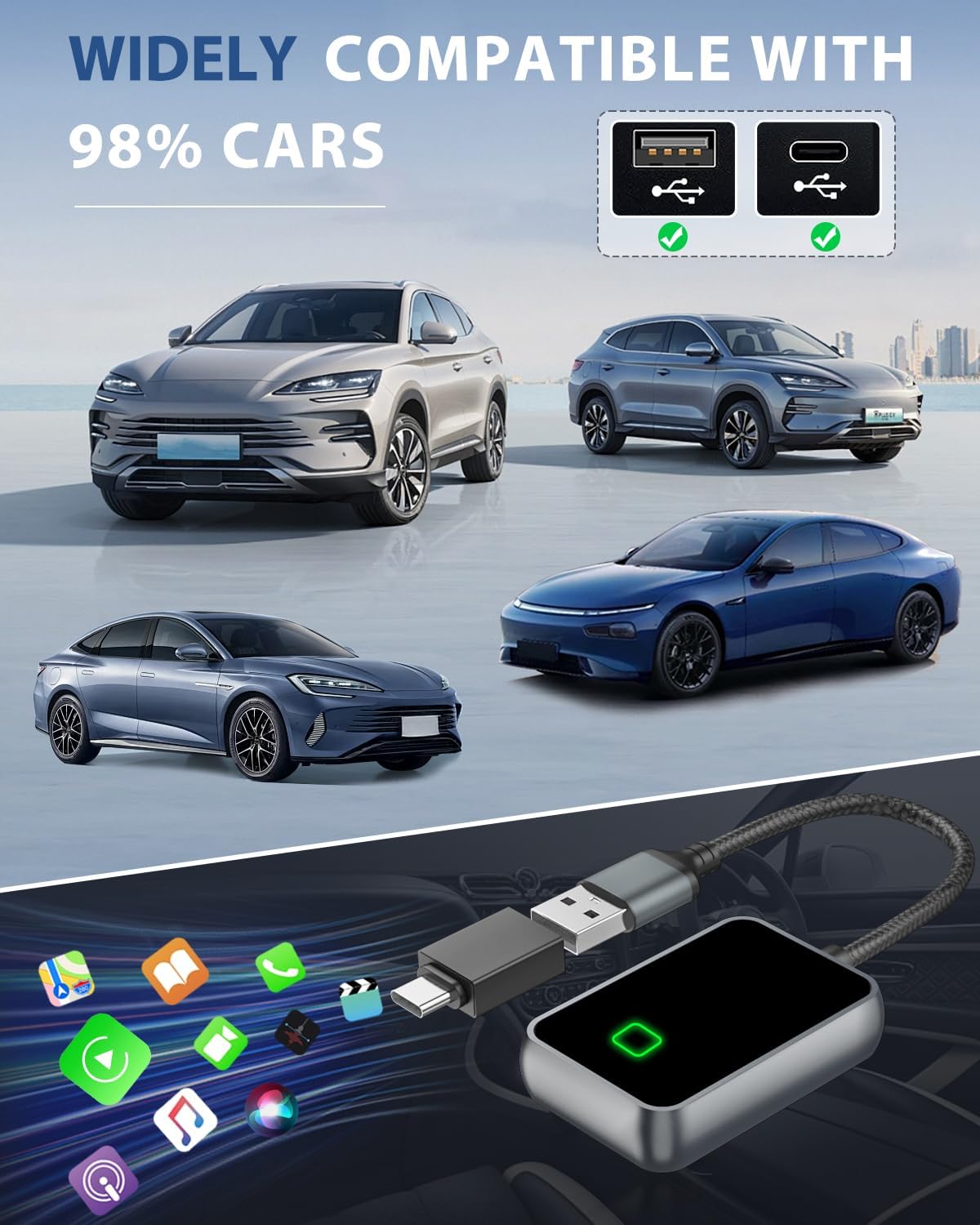 Wireless Carplay Adapter for iPhone, Converts Wired CarPlay to Wireless, Plug and Play Dongle for Apple CarPlay, Bluetooth Control Adapter for Cars from 2016 & Cars with Built-in CarPlay