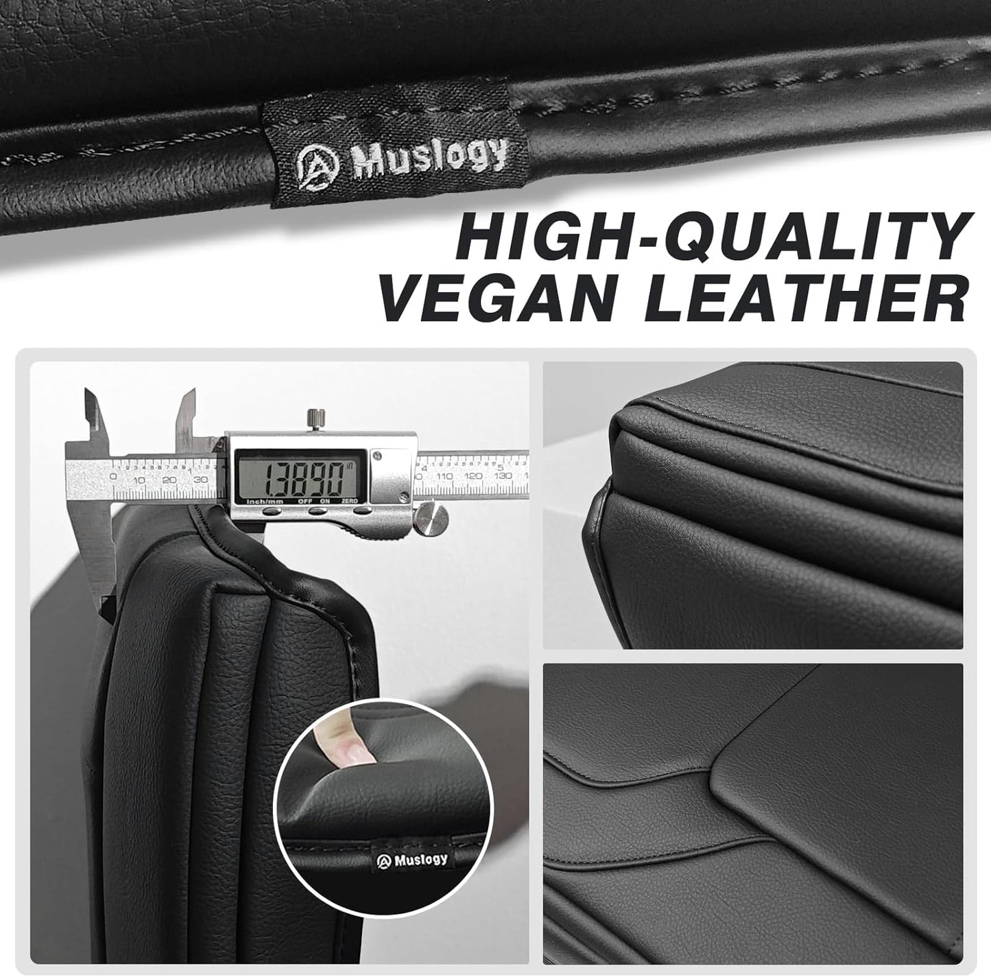 Muslogy Center Console Armrest Cover Compatible with Dodge Ram1500 2500 3500 2019-2025 Comfort Armrest Pad Arm Rest Cushion Vegan Leather Protector 1-Inch Extra Thick(Bucket Seat ONLY, NO FOR LIMITED)
