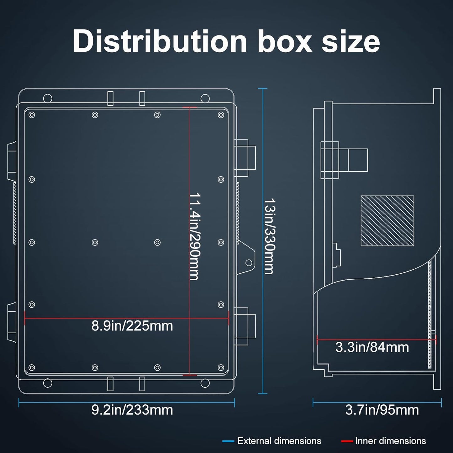Outdoor Electrical Junction Box, ABS Water Resistant Enclosure with Internal Mounting Panel & Hinged Cover (13" H* 9.2" L* 3.7" W)
