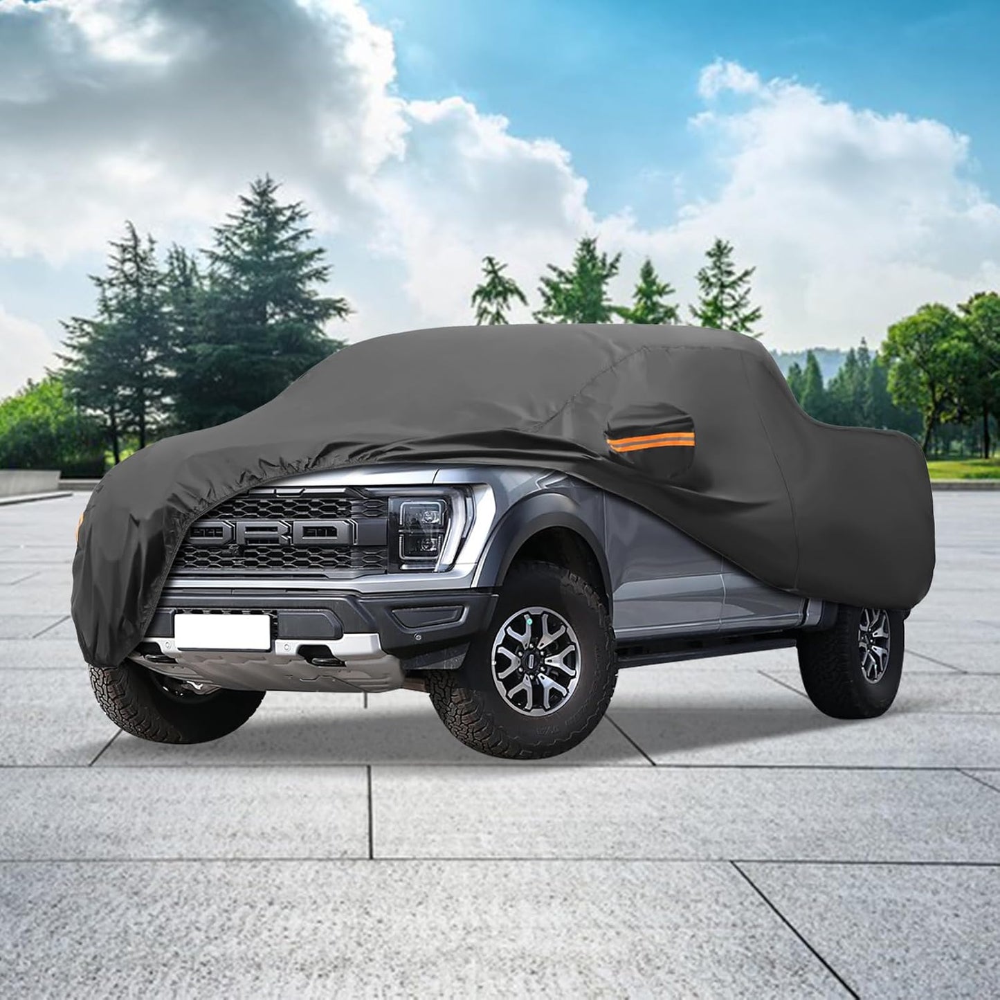 MORNYRAY Compatible with Ford F150,Car Cover Outdoor Waterproof Sun Rain Snow Hail Protection with Driver Door Zipper (Black, Custom Fit Ford F150)