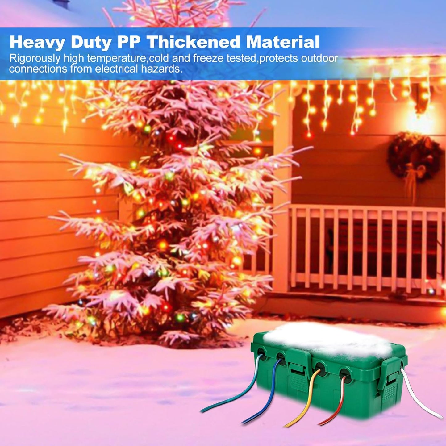 Hrensaw Medium Outdoor Electrical Box(10.6x5.7x4.9inch),Weatherproof Connection Box w/6 Cable Entry,IP54 Waterproof Extension Cord Cover Protect Power Strip,Timer,Plug,Holiday Lights,Green