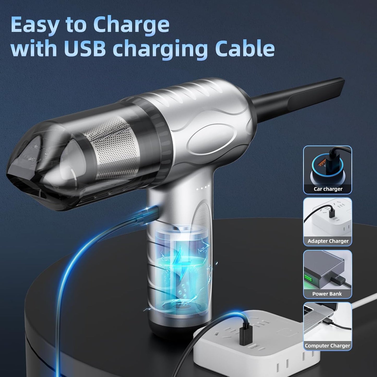 2-in-1 Car Vacuum & Air Duster 70W/16kpa/1200000RPM/35 Mins,High Powerful Dust Cleaner Portable Compressed Air Blower,Lightweight Handheld Mini Vacuum for Car/Home/Office