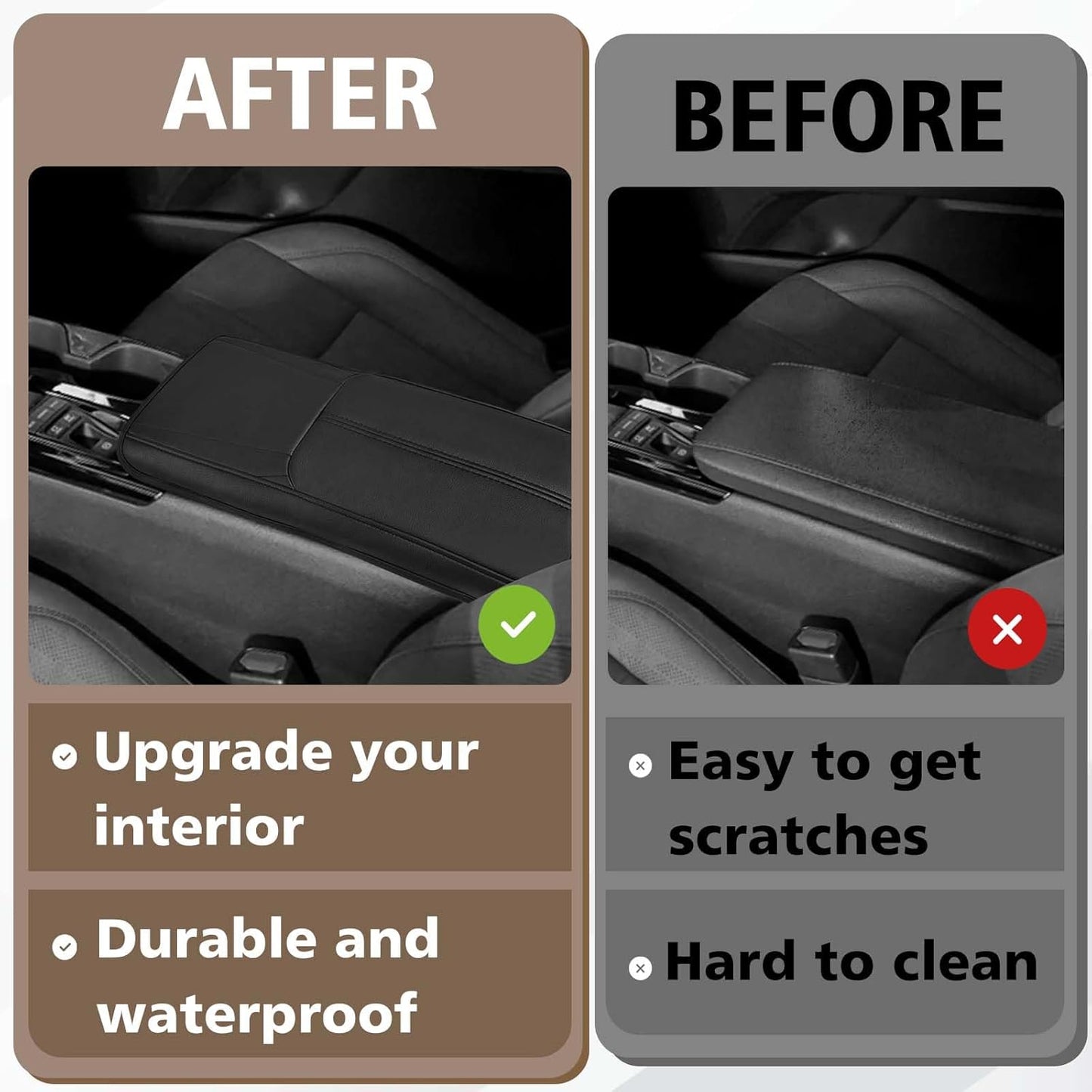 Muslogy Armrest Pad Center Console Cover Compatible with 2025 Toyota Camry LE SE XLE XSE Accessories Armrest Lid Protector Vegan Leather Extra Soft Lid Cushion (Black/Black Stitching)