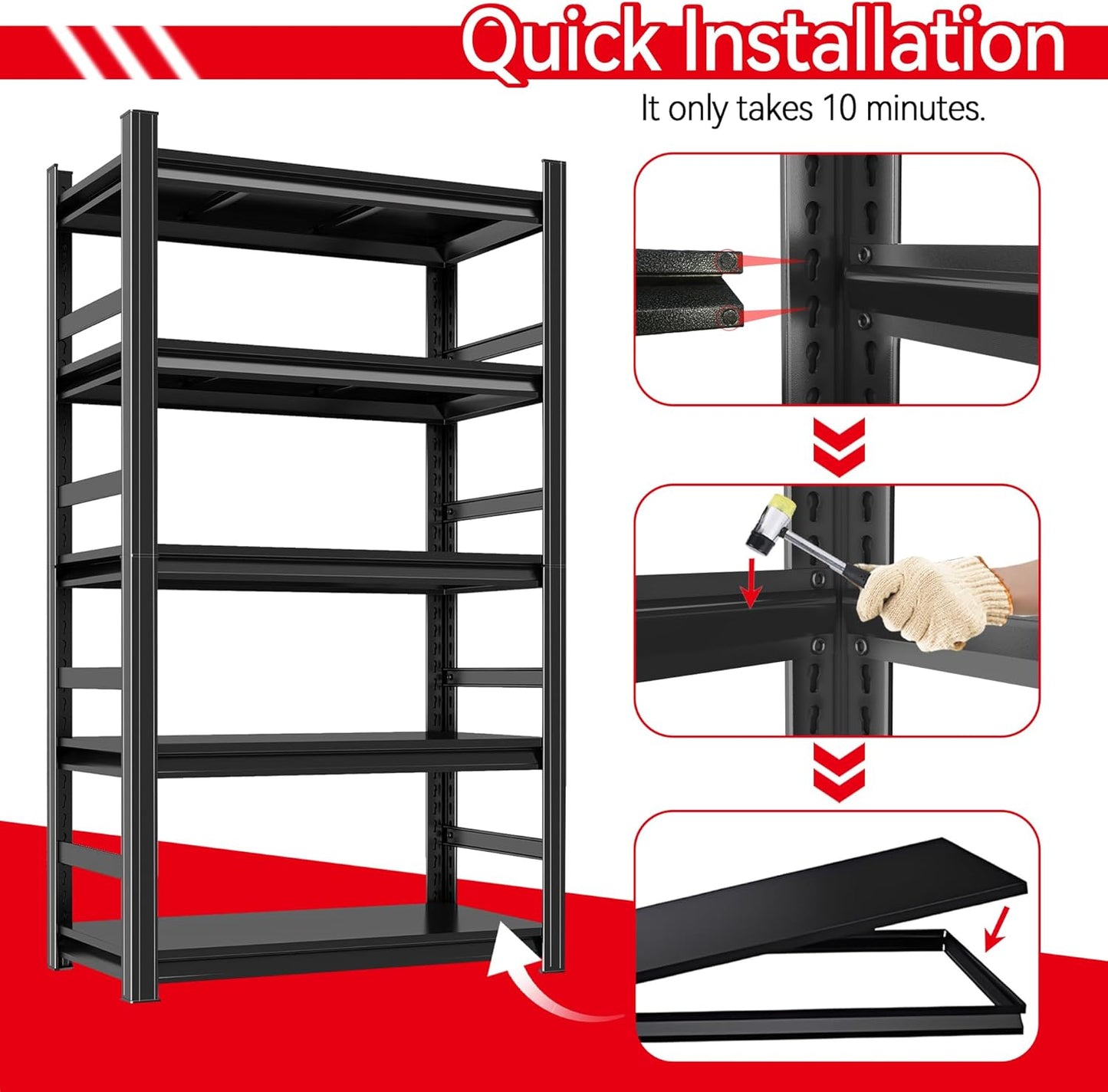 72" H Garage Shelving 5 Tier Shelving Unit, 3500Lbs Adjustable Metal Garage Storage Shelves Heavy Duty for Basement, Warehouse, Kitchen, Pantry (71.18'H X 35.43''W X 15.75''D)