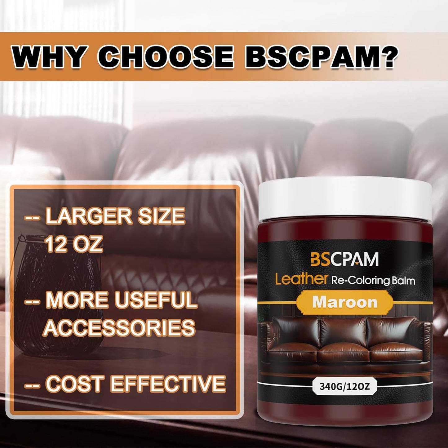 12oz Leather Recoloring Balm & 3.4oz Mink Oil Leather Conditioner kit,Maroon Leather Color Repair Kits for Couches, Leather Couch Paint Scratch Repair for Furniture Car Sofa Shoes Leather Dye