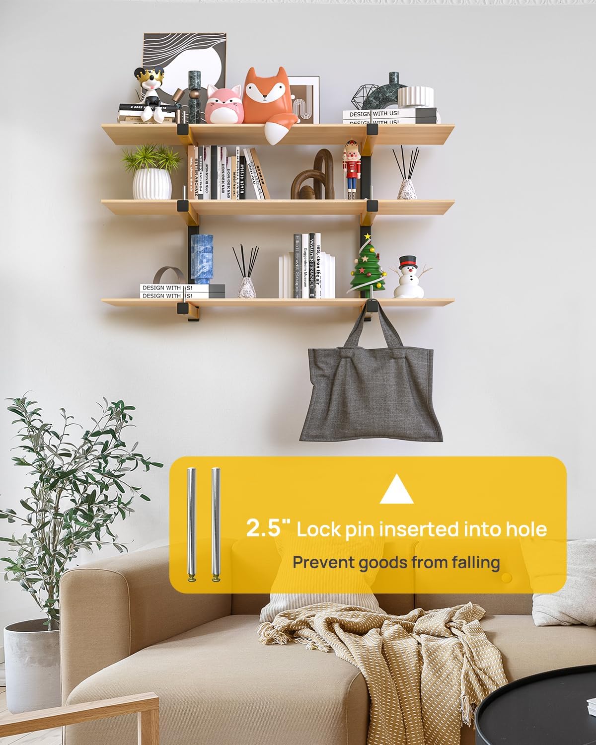 Lumber Rack Wall Mount Storage Racks Folding Wood Organizer Heavy Duty Shelf Brackets With 9-Level 1080 Lbs Capacity Yellow Metal Utility Racks Garage Wall Shelving for Indoor and Outdoor Use (6 Pack)