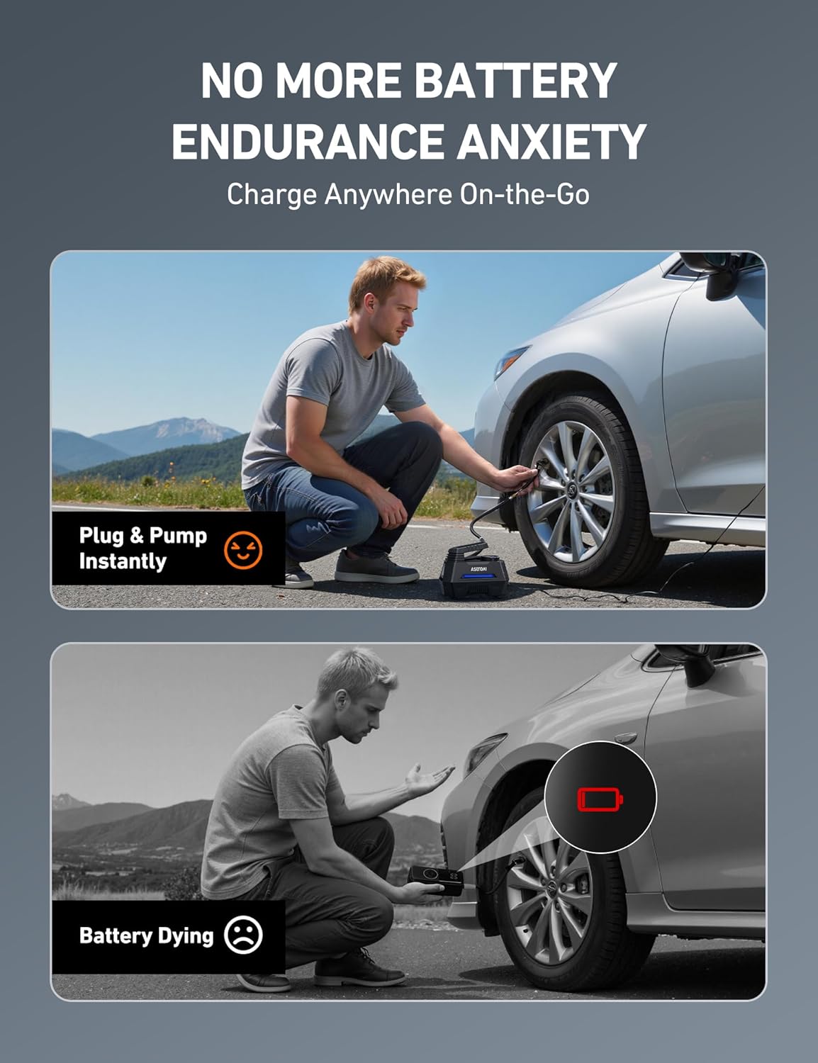 AstroAI Tire Inflator Portable Air Compressor Tire Air Pump for Car Tires - Car Accessories, 9.8Ft Cord-12V DC-Powered Auto Pump with Digital Pressure Gauge, LED Light for Bicycle, Balloons, Blue