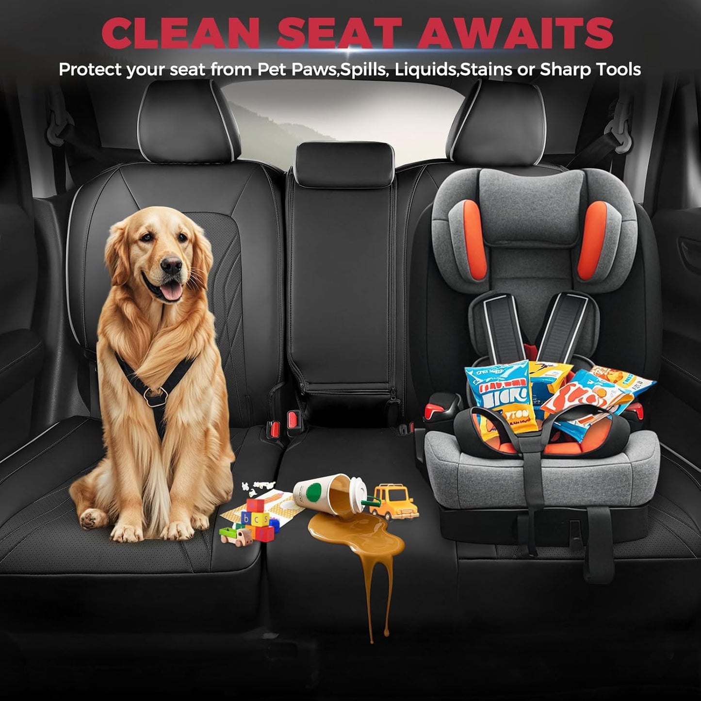 FREESOO Seat Covers for Honda CRV, Custom Fit Car Seat Covers for CRV LX EX EX-L Sport Touring Special Edition Trailsport Hybrid & Gas 2023 2024 2025 2026, Waterproof Leather Full Set, Black & Gray