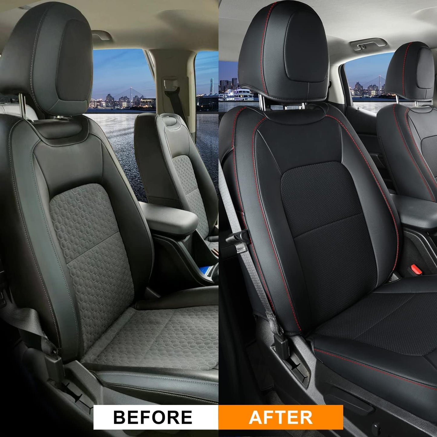 LUCKYMAN CLUB 2 Front Chevy Colorado Seat Covers, fit for 2015-2022 Colorado Crew Cab Z71 LT ZR2 Work Truck with Faux Leather (Black&Red 2 pcs)