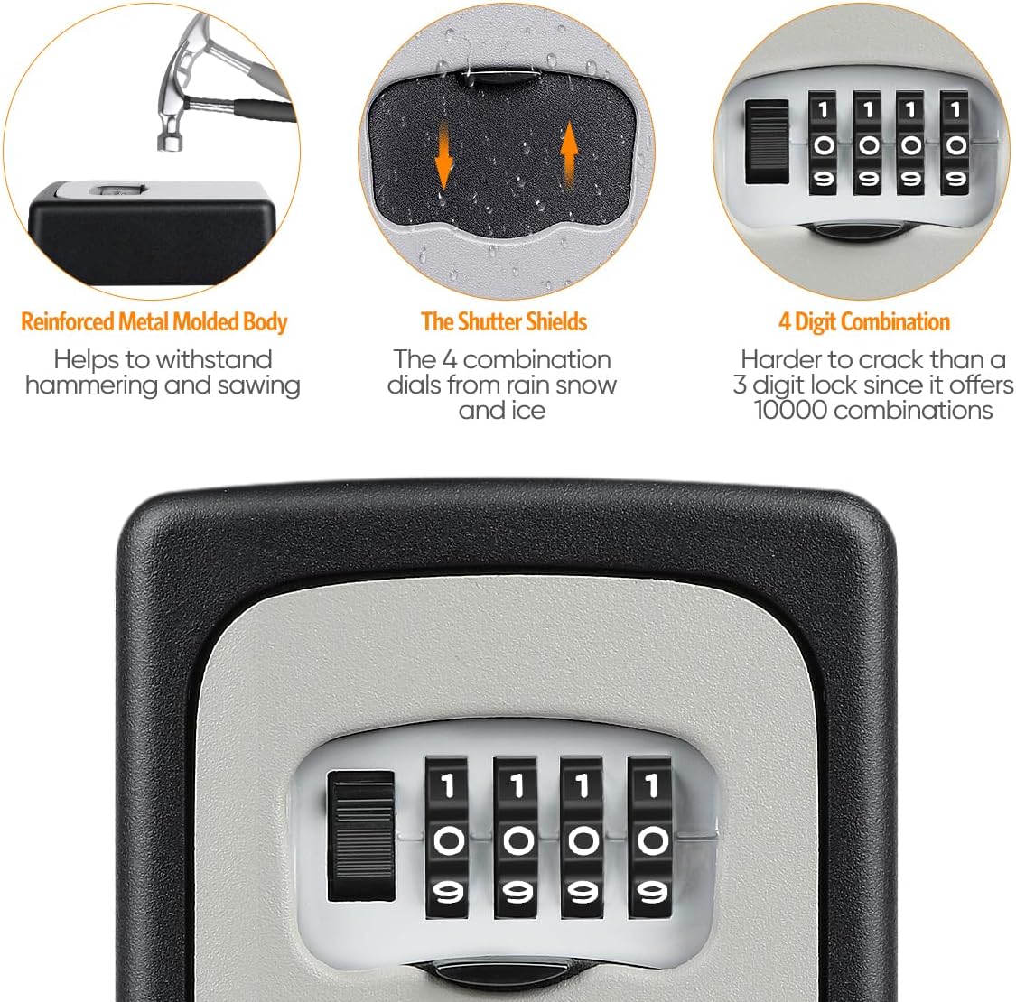 Key Lock Box Wall Mounted, Fayleeko 4 Digit Combination Lockbox for Outside, House Keys - 5 Keys Capacity, Key Safe Security Storage Lock Box for Indoor, Outdoor, Garage, Garden, Store (Black, 4Pack)