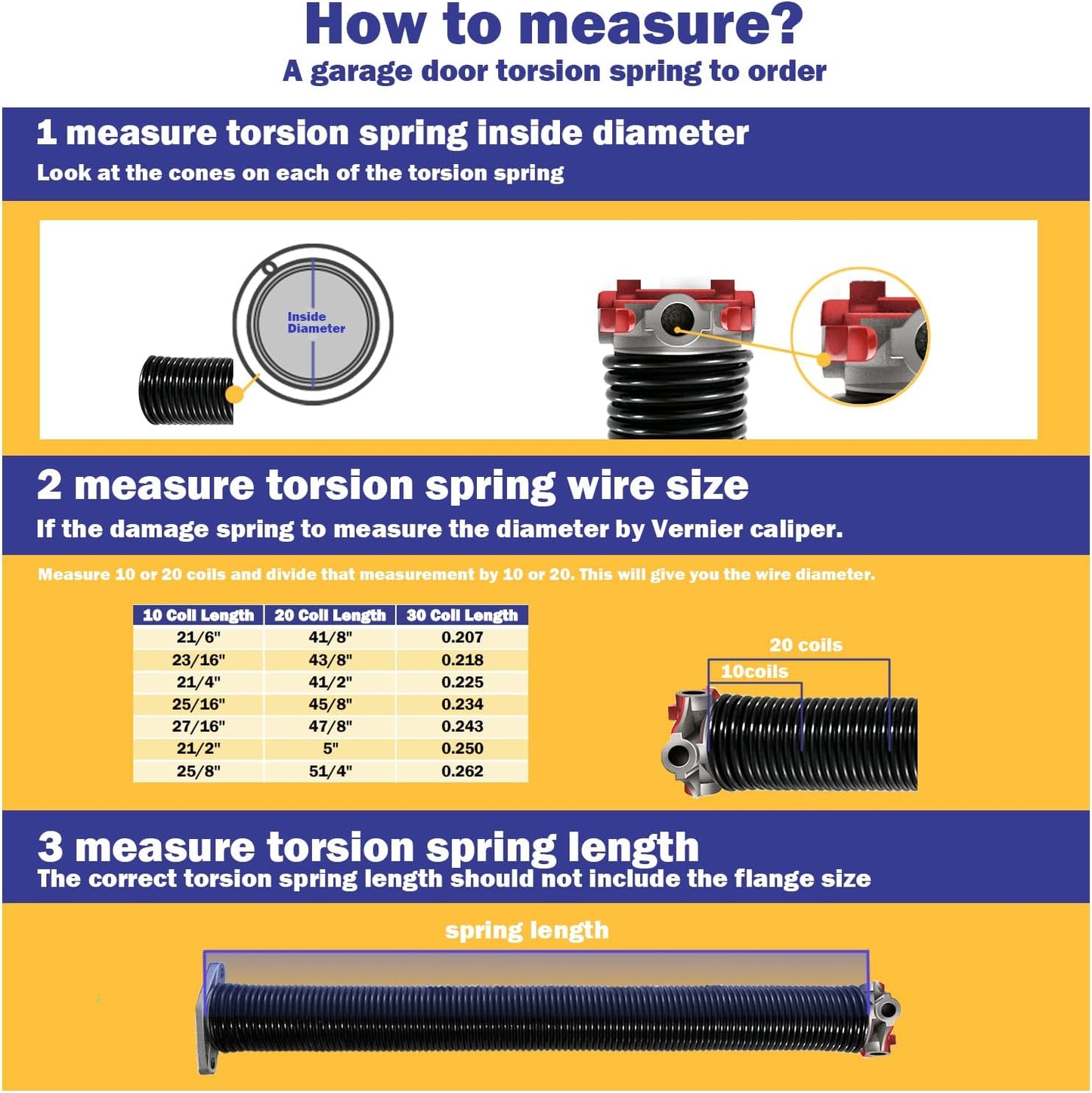 2" Garage Door Springs, Garage Door Spring Replacement,Torsion Springs Pair for Garage Door Set Includes Left Right Door Springs, with Non-Slip Winding Rods for DIY Replacement (0.207x2''x22'')