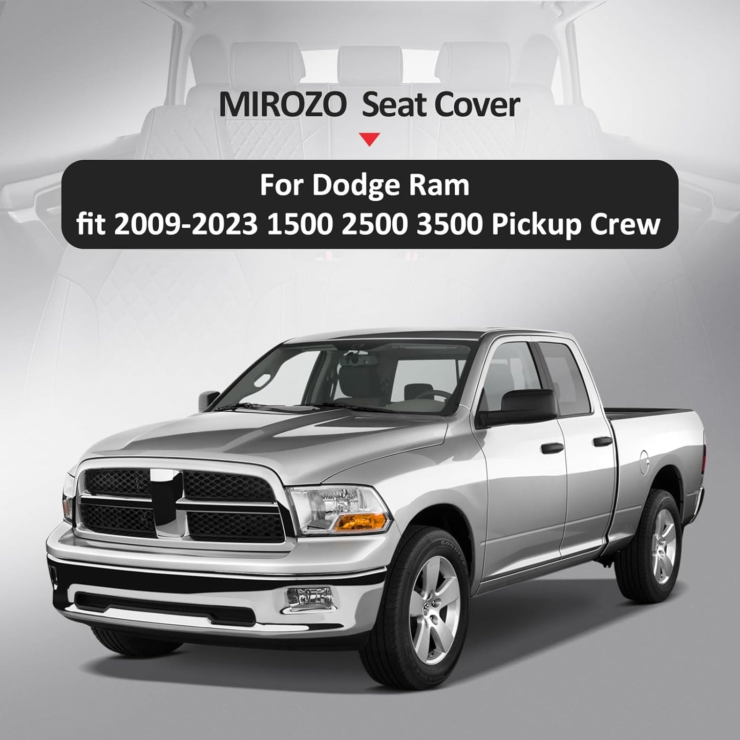 MIROZO Ram Seat Covers,Waterproof Truck Seat Covers Fits for 2009-2025 Dodge Ram 1500 2500 3500 Crew Quad Regular Cab Pickup Cushions Compatible with Split Bench 40/60(Gray,Full Set Flat Back)