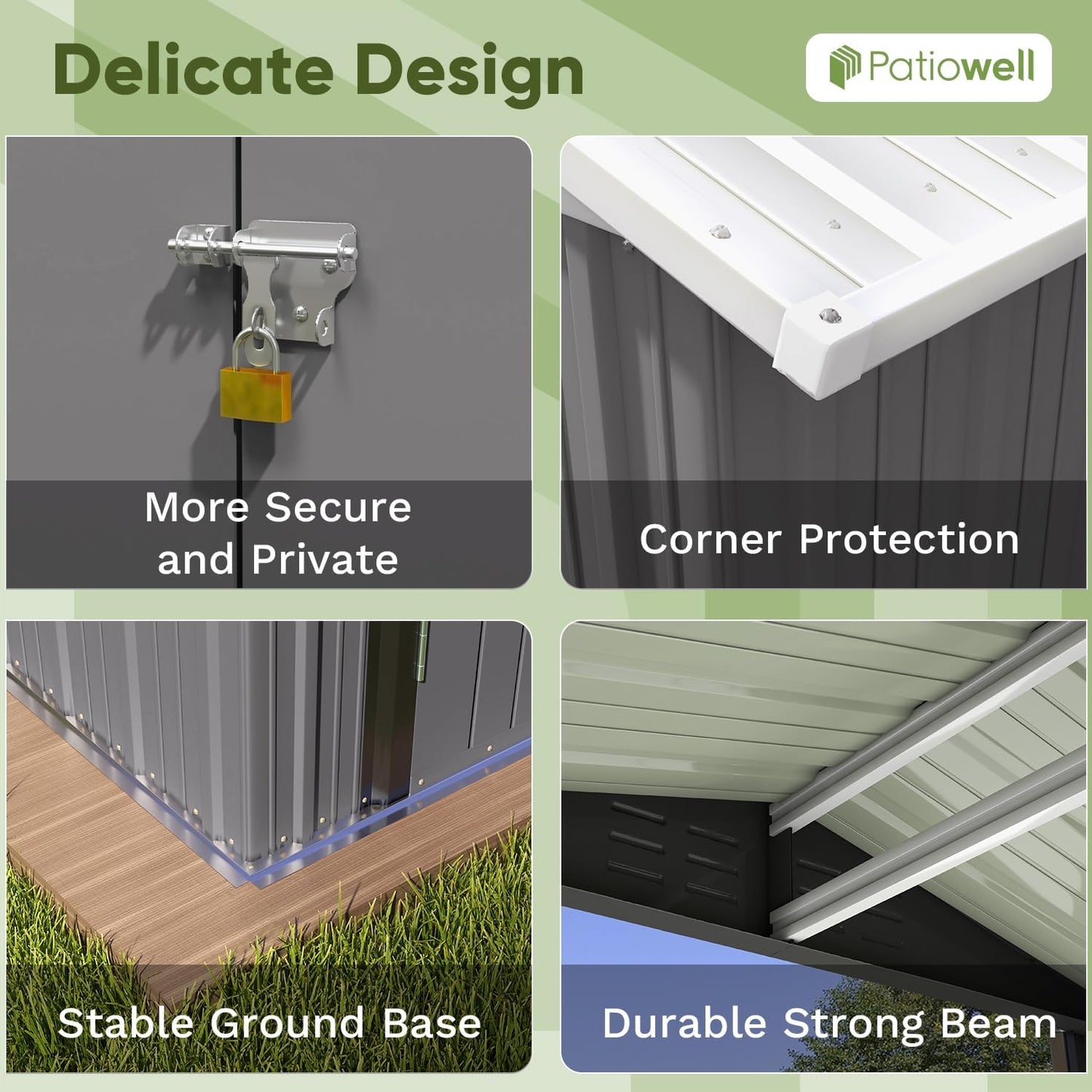 Patiowell 6x4 FT Outdoor Storage Shed, Water-Resistance Metal Outdoor Sheds with Vents & Lock, Garden Shed of Galvanized Steel for Lawn, Patio, Backyard Garden Tools, Bikes, Green