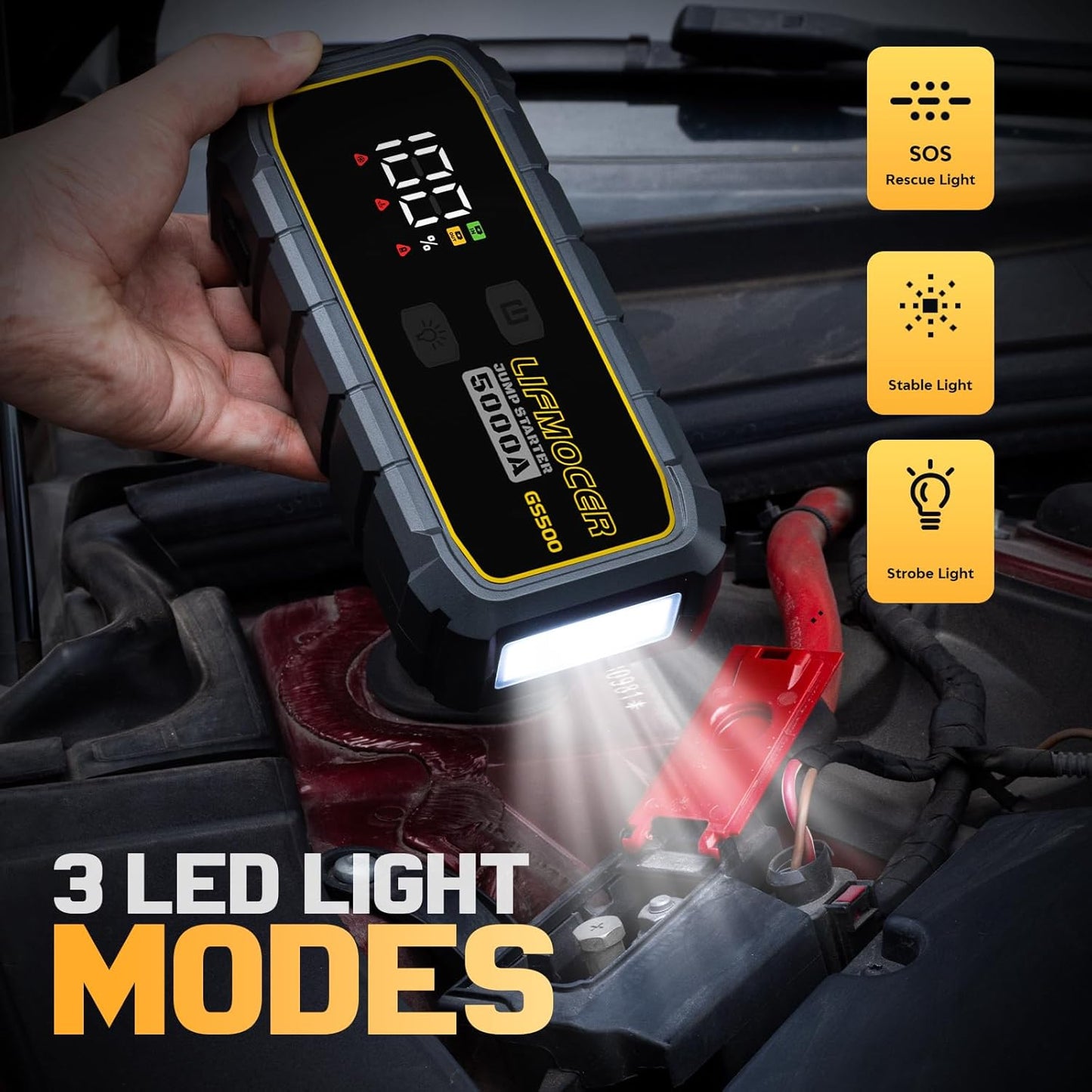 GS500 Car Jump Starter - 5000A Car Battery Jump Starter for Up to All Gas and 10.0L Diesel Engines, 12V Portable Jump Box with Storage Case USB Quick Charge, and LCD Display