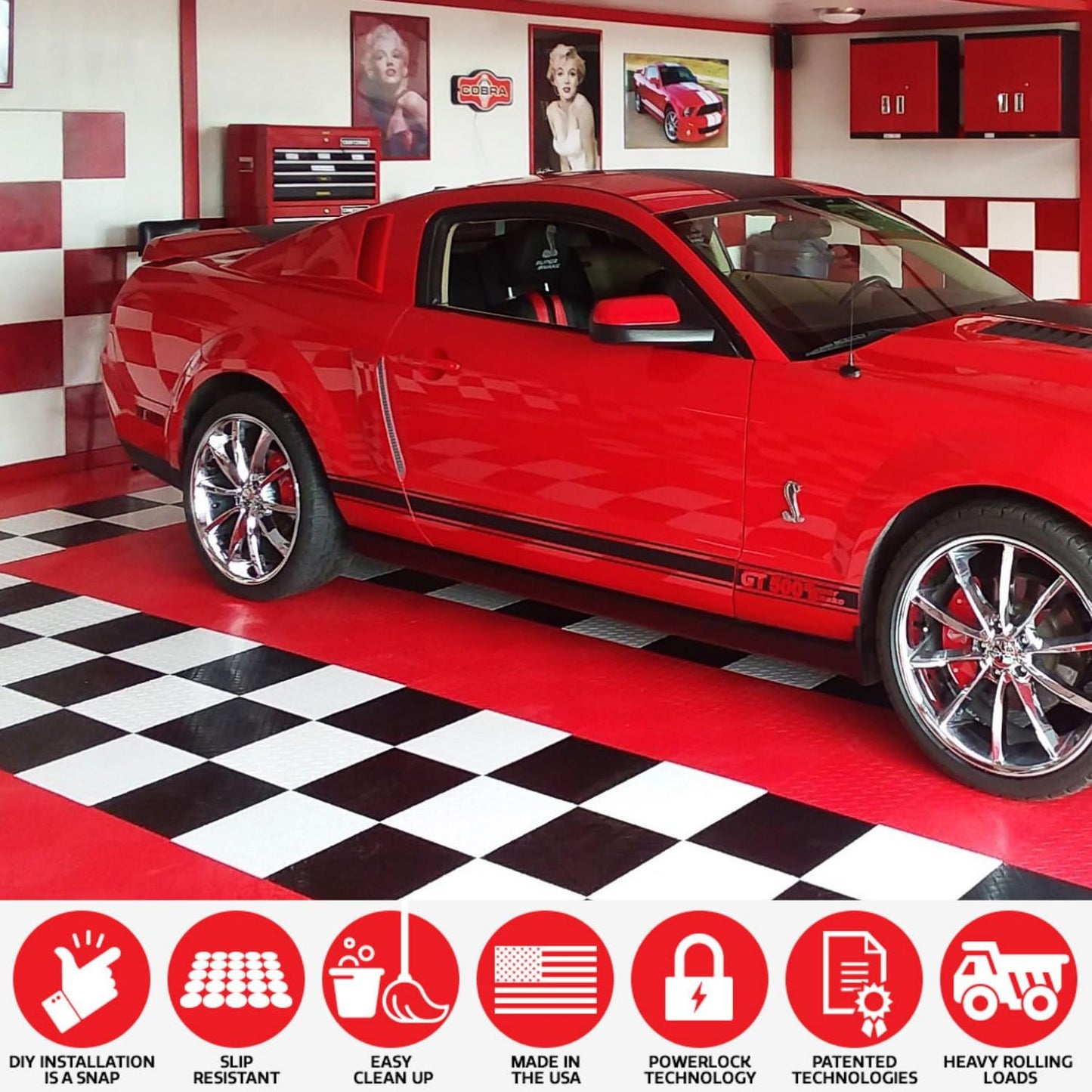 Big Floors RaceDeck Diamond Plate Design, Durable Interlocking Modular Garage Flooring Tile (Red, 12 Pack of 12 x 12" Tiles)