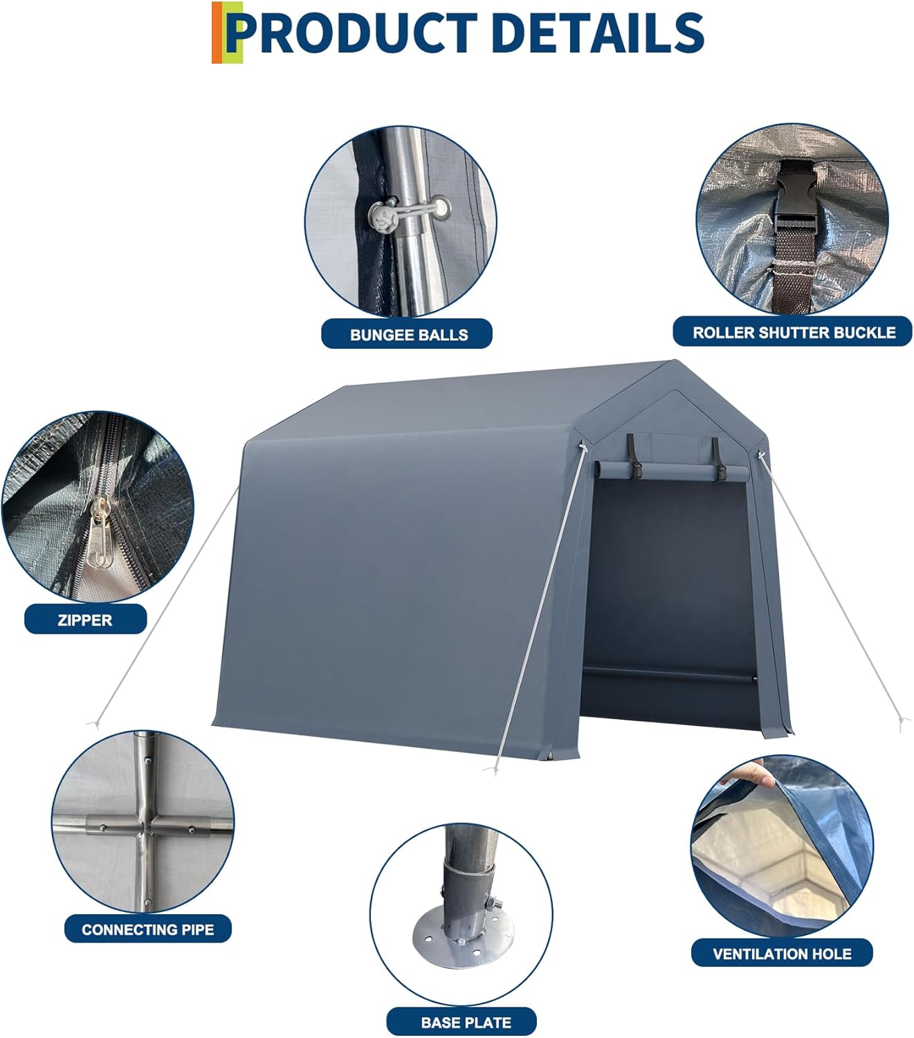 6x6 FT Motorcycle Shed, Durable Outdoor Motorcycle Storage Tent with Roll-Up Ventilated Zipper Door and Windows, Outdoor Garage Canopy for Motorcycle, Bike