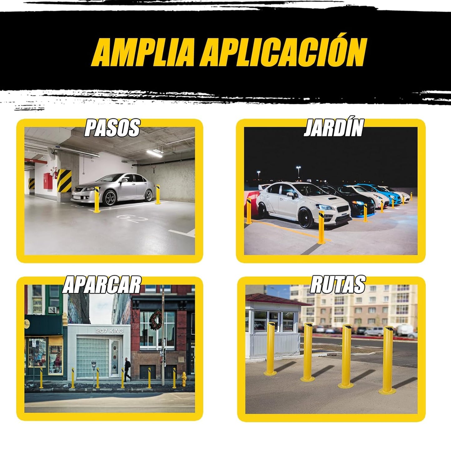 Safety Bollard Post, Steel Bollards,Parking Bollard, Yellow Powder Coated Safety Parking Barrier Post, for Traffic Sensitive Areas (8, 42"H*3.5"D)