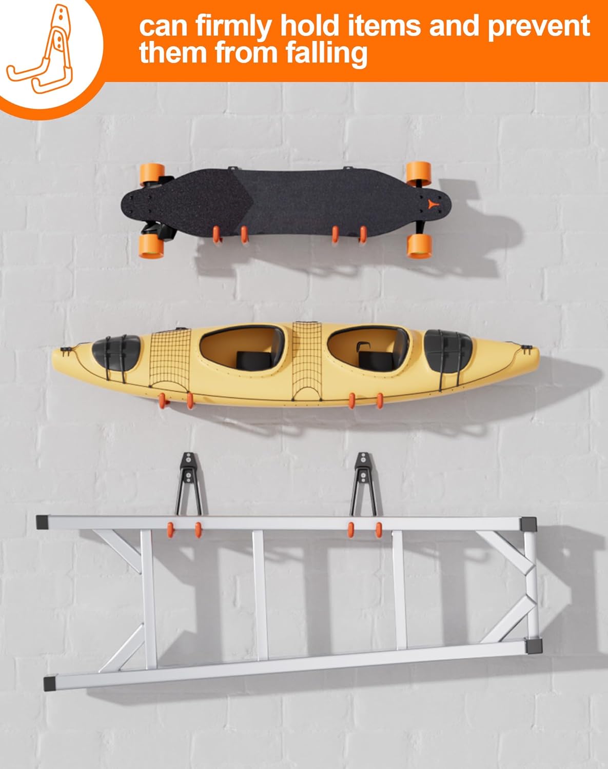 QcoQce 16 Pack Garage Hooks Heavy Duty with 2 Extension Cord Straps,Garage Storage Hooks, Wall Mount Hooks, Garage Organization and Tool Hangers for Bike, Ladder, Ropes and Garden Tools(Orange)