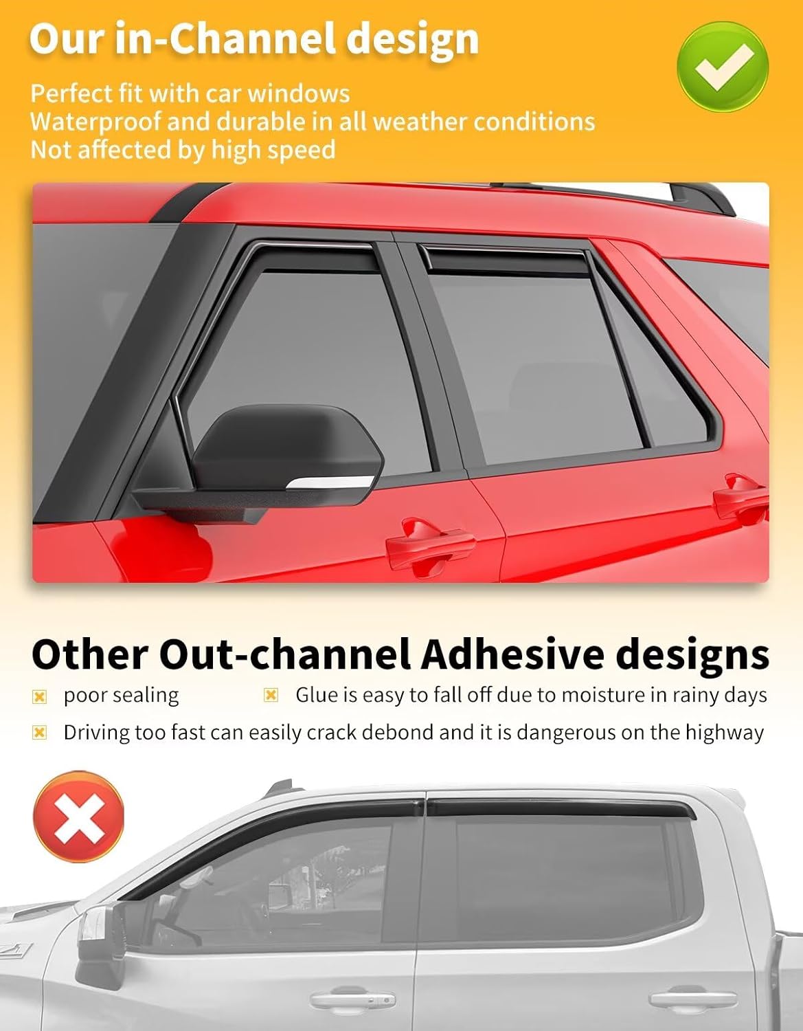 in-Channel Window Rain Guards Fit for Ford Explorer 2020 2021 2022 2023 2024 2025 Extra Durable Window Visors Window Deflectors Vent Visors Vent Shades Car Accessories-4 pcs 2-Q10