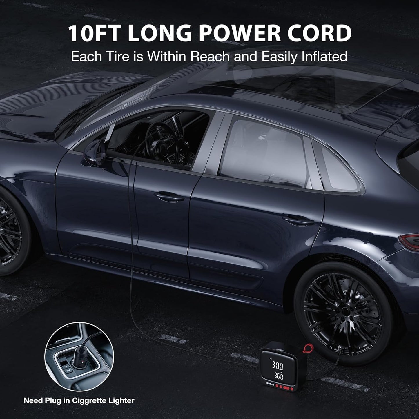 NEXPOW Tire Inflator Portable Air Compressor 150PSI 12V DC Air Pump with Dual Digital Pressure Gauge & Auto Shut-Off, Air Compressor Portable with LED Light for Car, Motorcycle, Bicycle, Ball and More