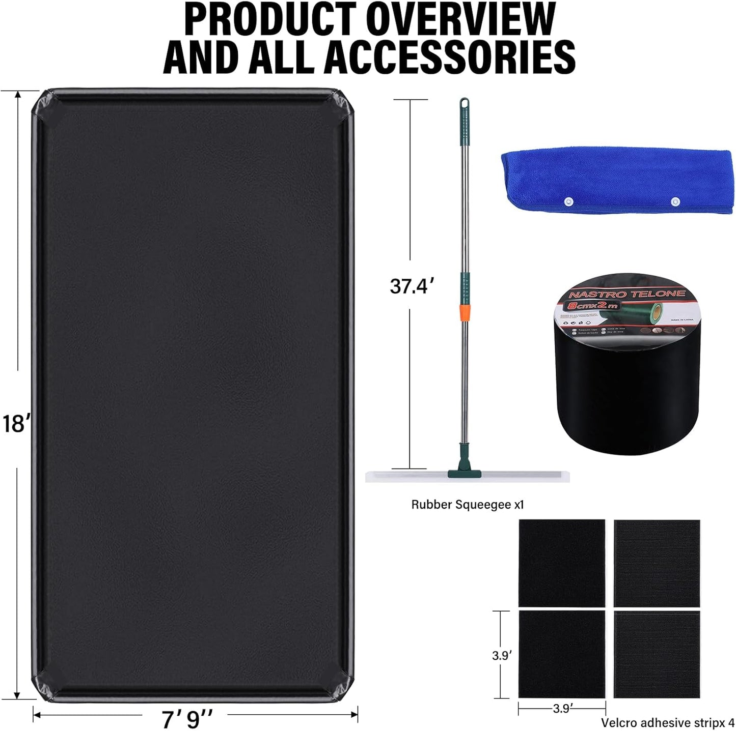 Containment Mat (7'9"W x 18'6"L) - Non-Slip Garage Floor Mat & Car Parking Mat, Heavy Duty Waterproof Protection from Snow, Rain, Mud, Easy to Clean & Install - for Garage, Workshop,Parking