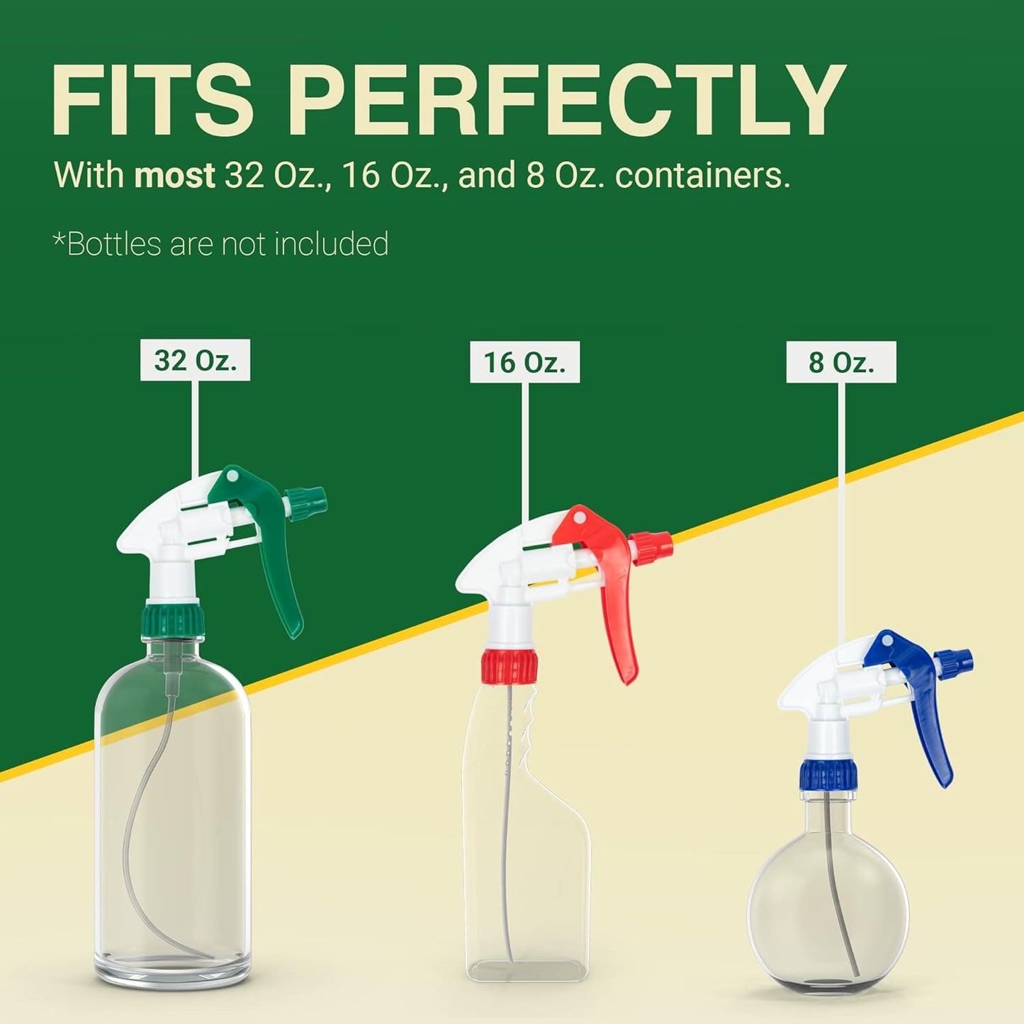 Spray Bottle Nozzle Replacement, Bottle Tops Only - Sprayer Nozzle Triggers for Heavy Duty, Commercial, Home Cleaning Solutions - Fits 8,16,24,32 oz Plastic & Glass Bottles, Mixed 3 pack