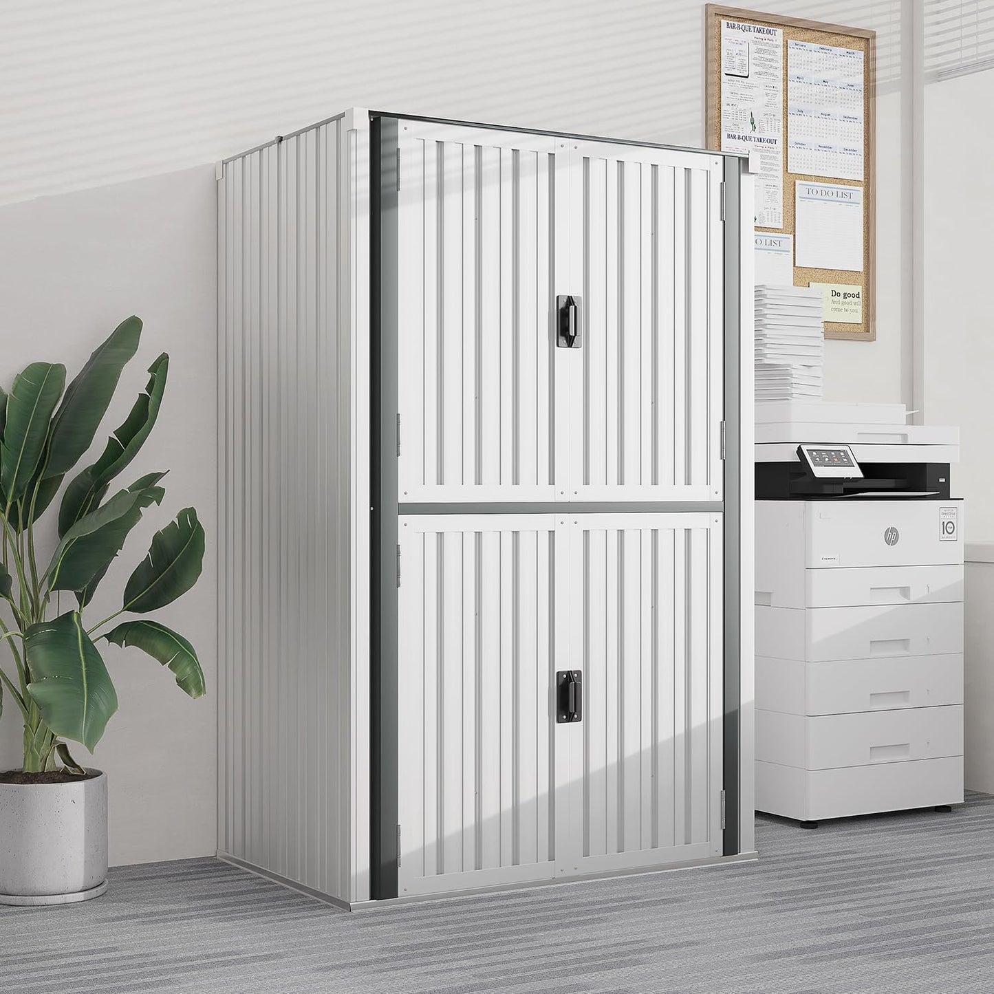 AECOJOY Outdoor Storage Cabinet, Outdoor Cabinets Waterproof with Shelves, Large Lockable Storage Cabinet Metal Vertical Storage Shed Tall Weatherproof Garden Sheds & Outdoor Storage White