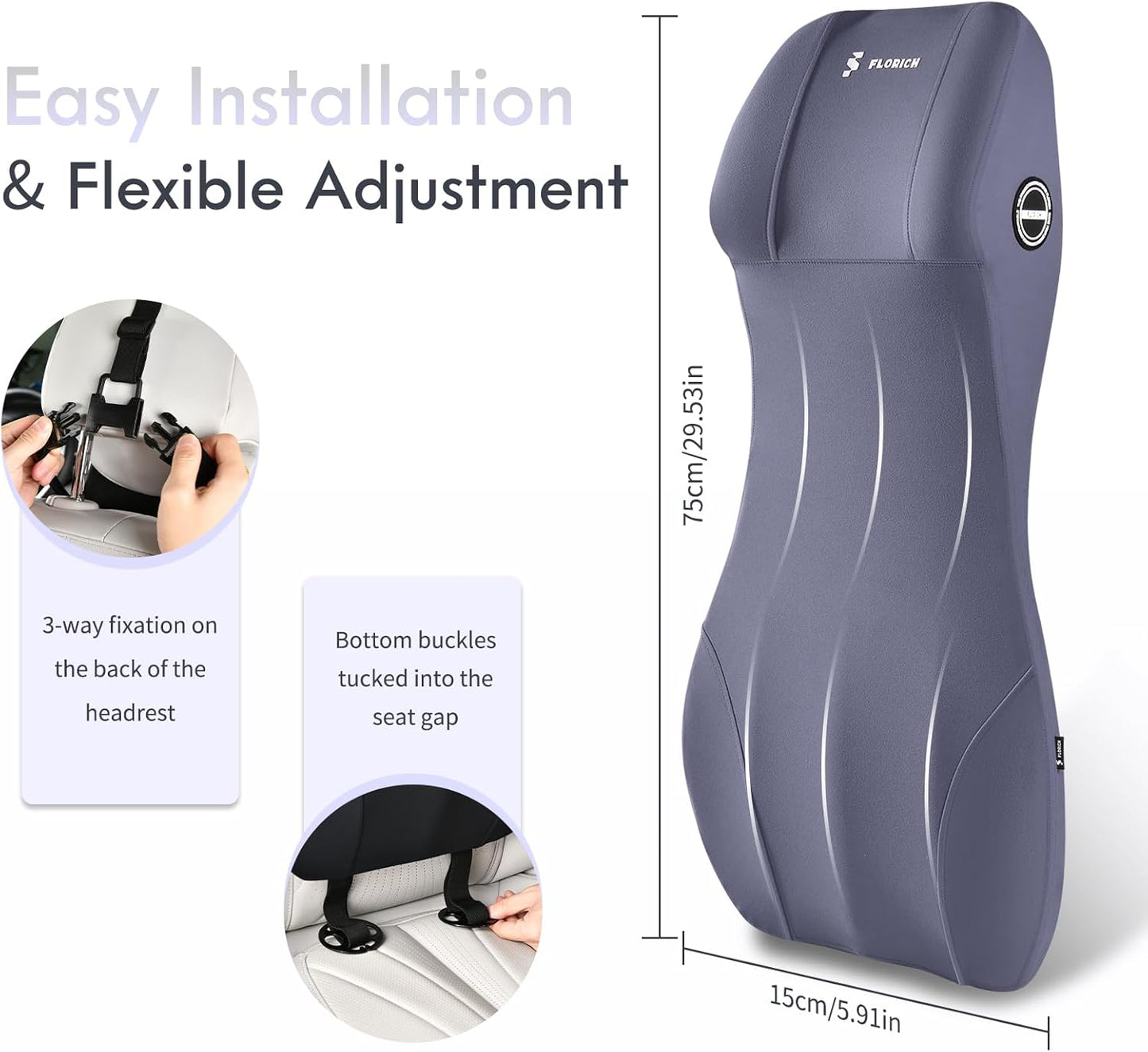 FLORICH Integrated Car Seat Lumbar Support Pillow & Car Neck Pillow Memory Foam Back Cushion for Driving Car Seat Back Support Pillow for Car Seats Driver Back Neck Sciatica Pain Relief Cushion, Blue