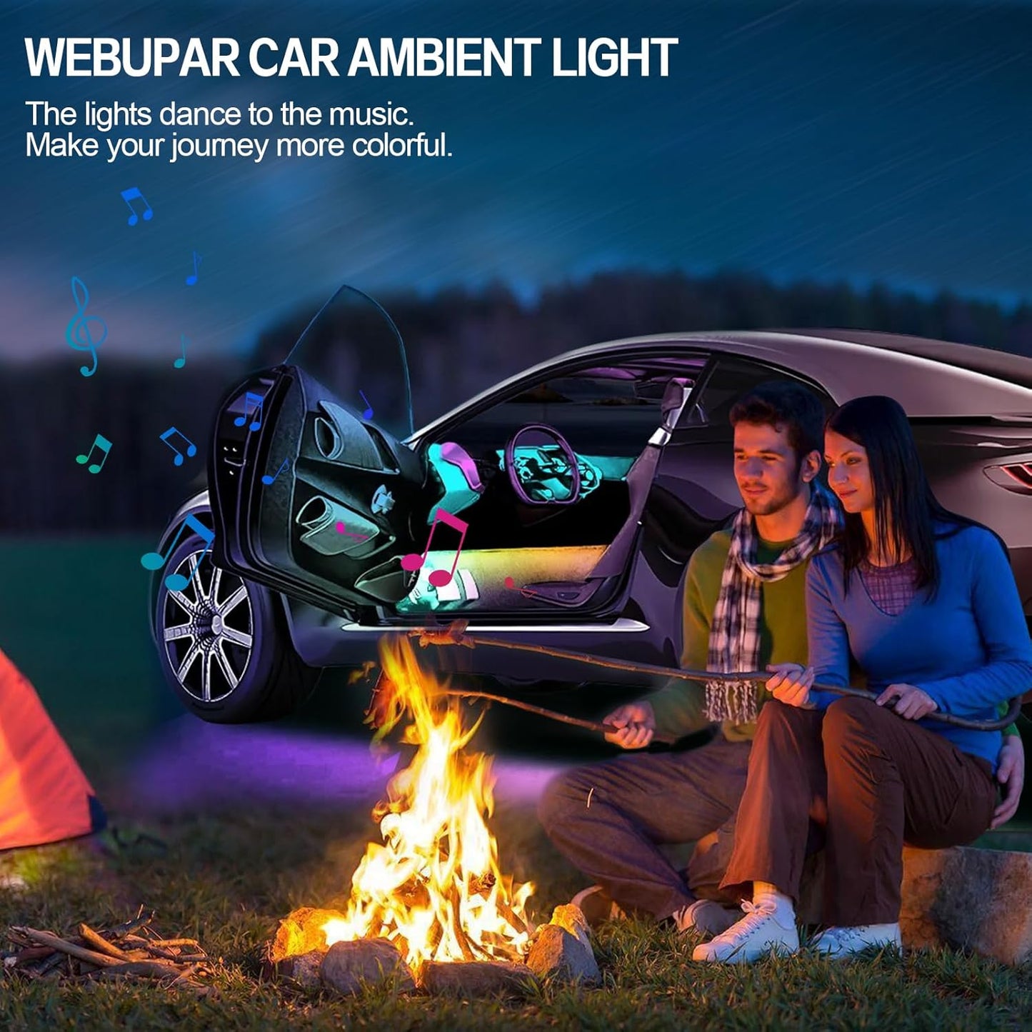 Acrylic Interior Car Lights, WEBUPAR Car Accessories 10 in 1 Car LED Strip Lights with APP Control, 175 inches 593 LEDs Fiber Optic Lights, RGB Neon Car Lighting