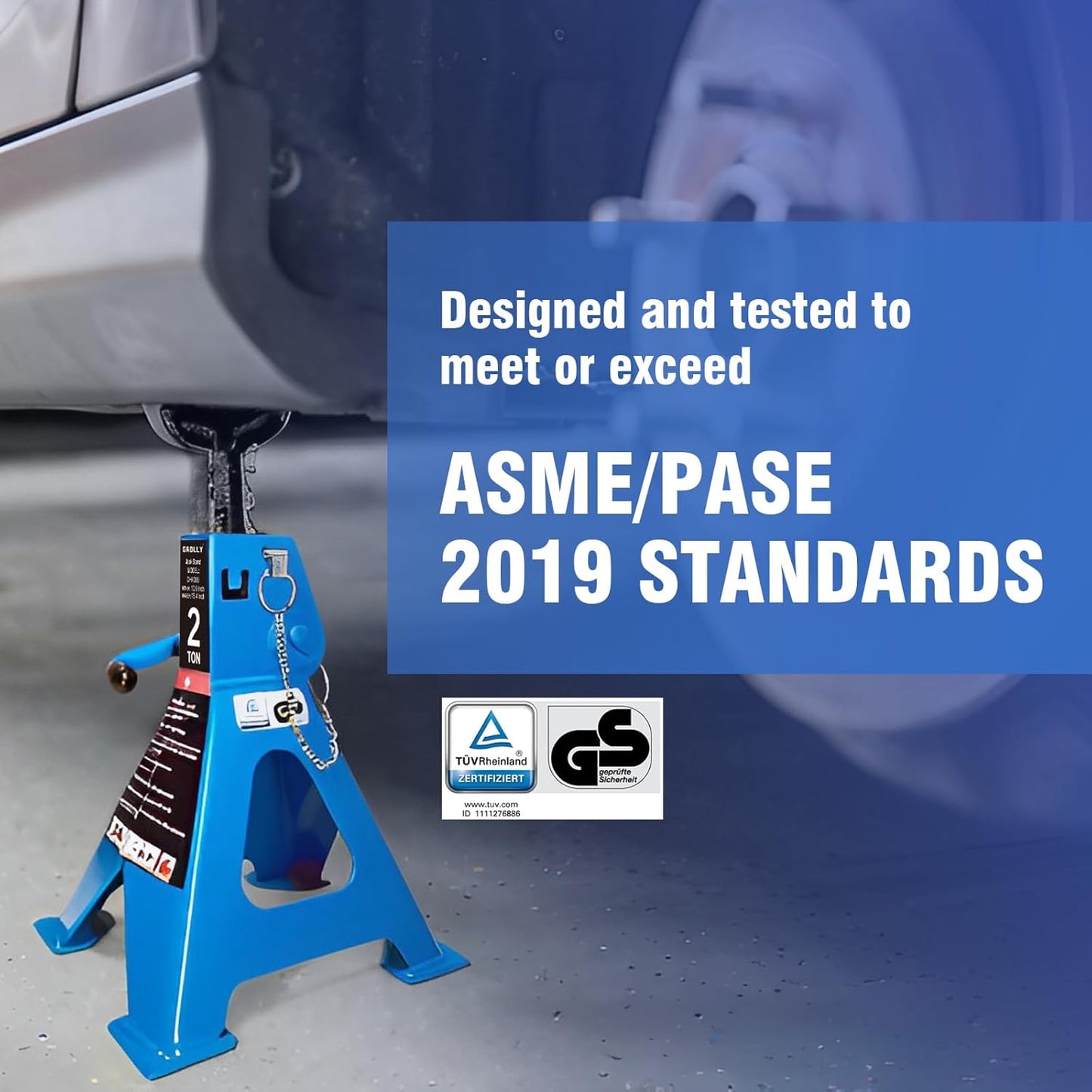 Car Jack Stands 2 Ton with Double Locking and Large Foot Base for Lifting Cars,SUVS,MPVS, Heavy Duty Steel, 4400 lb Capacity, 1 Pair, Blue