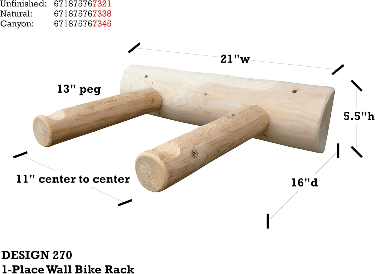 1-Place Wall-Mounted Bike Log Rack, Road Bike Wall Mount Hook, Bicycle Hangers for Garage Wall Racks, Bicycle Hooks for Hanging, Indoor Storage Garage Hooks for Bikes - Natural