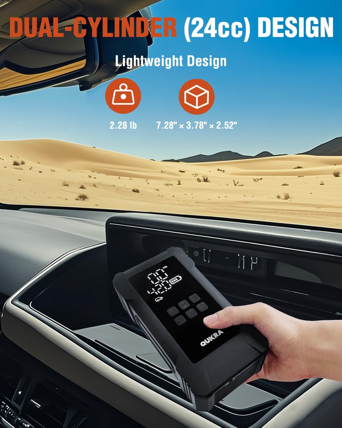 NW08 Tire Inflator Portable Air Compressor for Heavy-duty Vehicle, Dual Cylinder Cordless Air Pump for Car Tires with 12000mAh Battery Capacity, 4× Faster 150PSI Car Tire Pump for SUV, Truck, Pickup