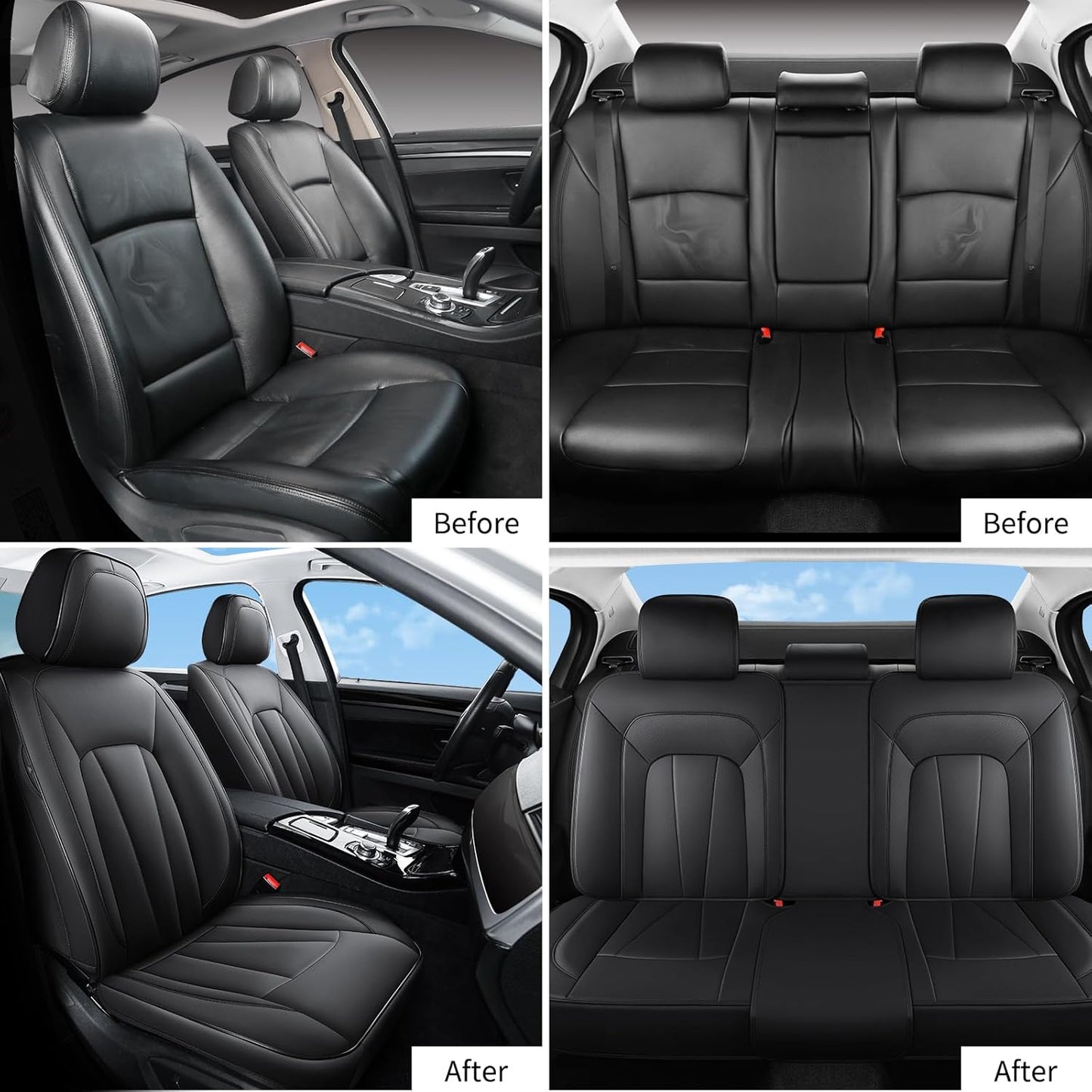 Car Seat Covers,5 Seats Automotive Seat Covers,Breathable Car Seat Protector Waterproof Leather Car Seat Covers for SUV, Sedans and Trucks,Luxury Full Wrapping Edge Seat Covers,Black