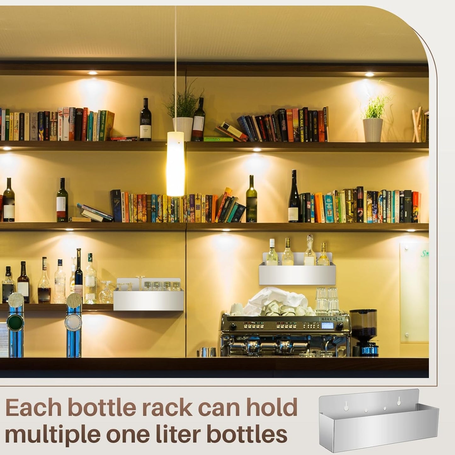 Tanlade 2 Pieces 15 Inch Single Speed Rail Stainless Steel Liquor Bottle Holder Wall Mounted Spray Bottle Rack Drink Rail Shelf for Bars, Silver