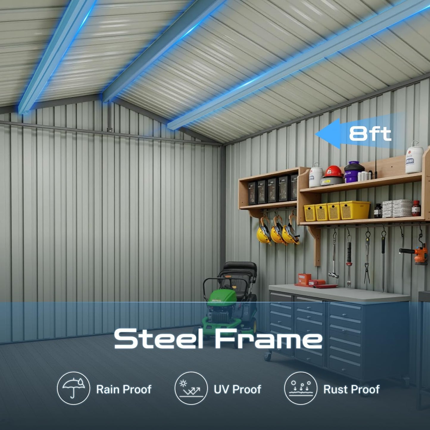 10 x 8 FT Outdoor Storage Metal Shed, Bike Garden Tool Shed with Slooping Roof, Lockable Doors and Aluminum Frames, Shed Easy to Assemble for Garden, Patio, Lawn, White