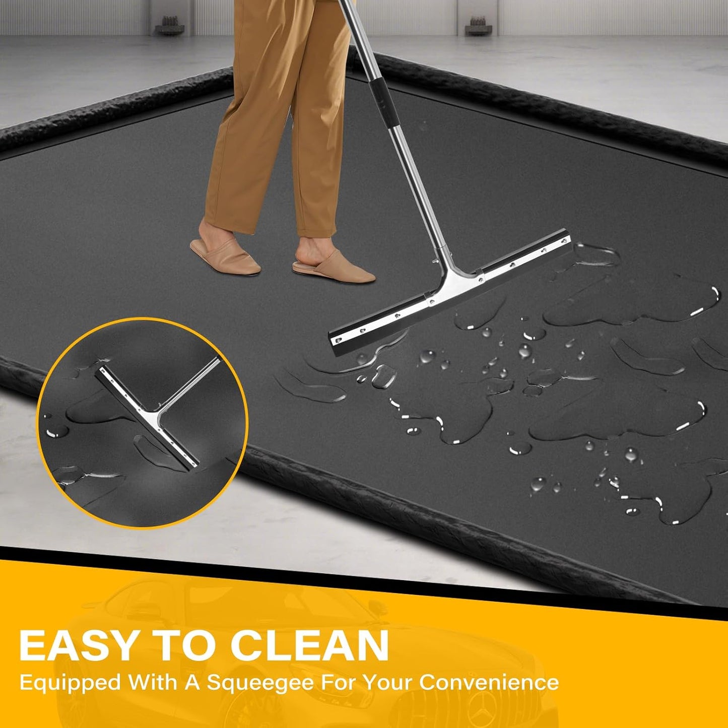 Garage Floor Mat 8'6" x 20' Upgraded Satin Finish Texture Non-Slip Containment Mat Waterproof Garage Floor Mat for Under Car Heavy Duty Protection Mat with Floor Squeegee for All Seasons