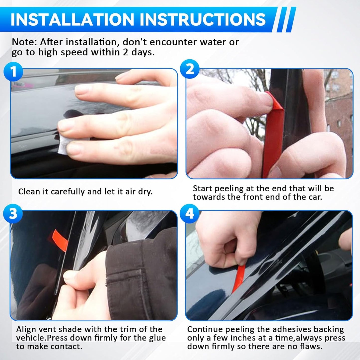 4pcs Front+Rear Smoke Tint Sun/Rain Guard Outside Mount Tape-On Vent Window Visors Compatible with 19-24 Ram 1500 New Body Quad Cab with Small Size Rear Doors