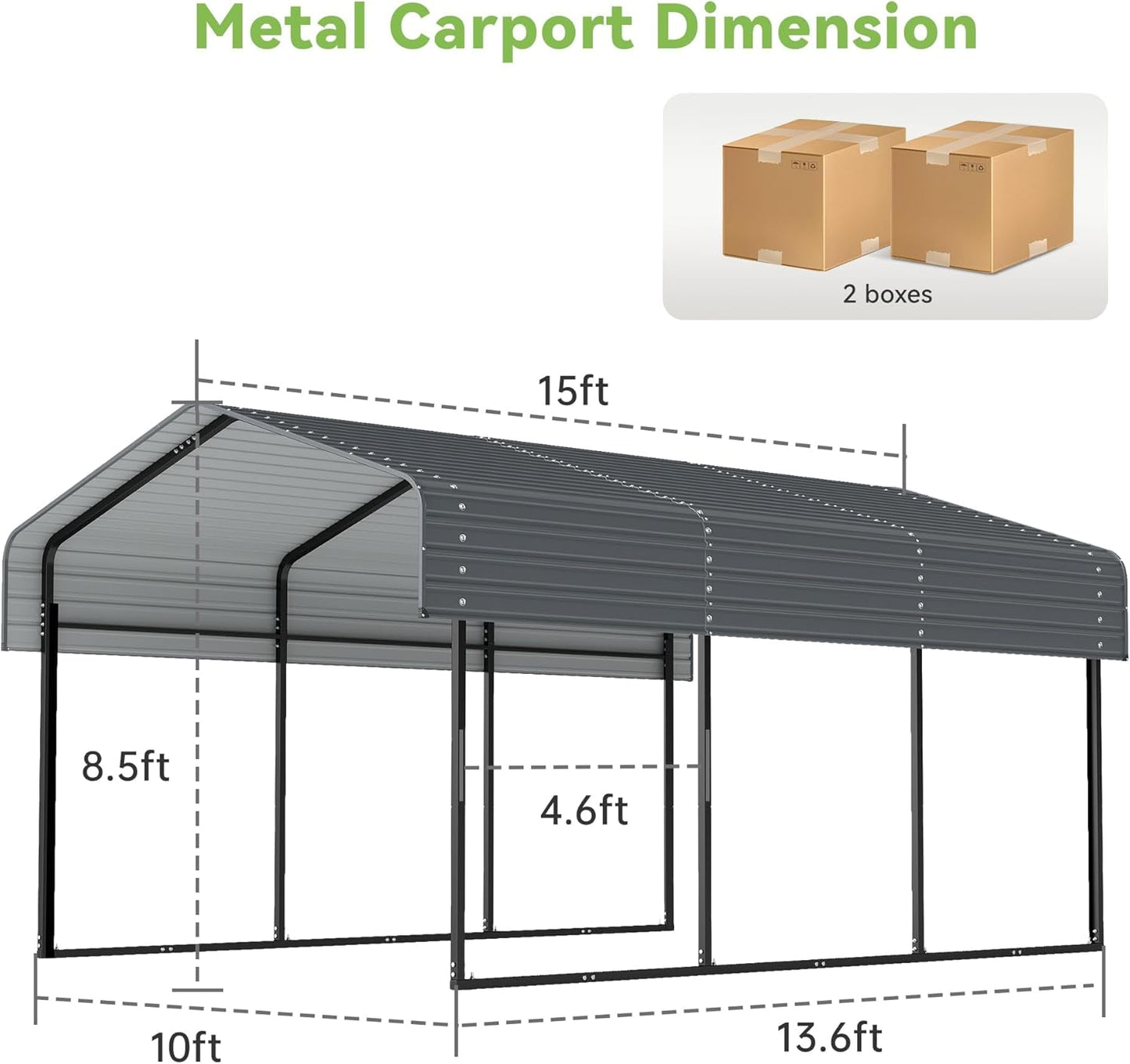 Real Relax 10x15FT Heavy Duty Metal Carport, Outdoor Carport Canopy with Galvanized Steel Roof and Reinforced Base for All-Weather, Garage Shelter Shade for Trucks, Boats, Party, Gray