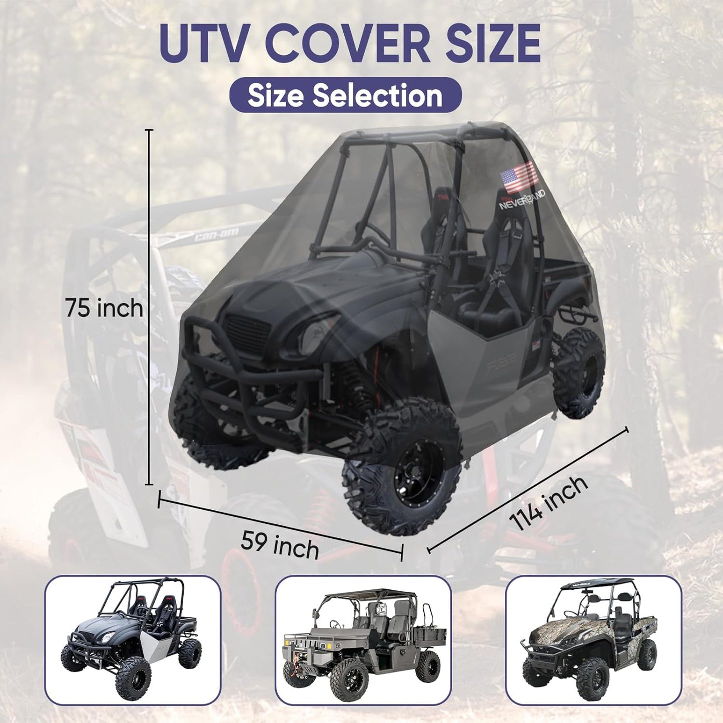 NEVERLAND UTV Covers 2 Seater - Side by Side Cover Waterproof Outdoor UTV Covers with American Flag Compatible with Polaris Ranger RZR Can-Am Defender Kawasaki, 114.17"x 59.06"x 74.80"(290x150x190 cm)