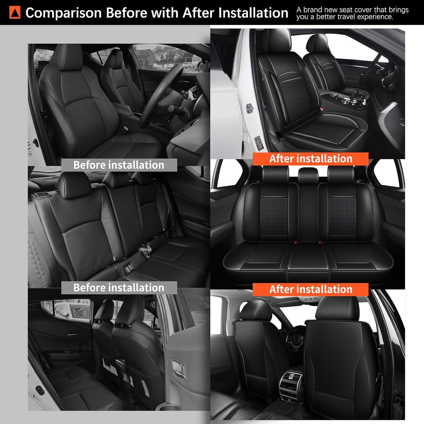 Seat Covers for Toyota Camry 2012-2023 2024 Full Set 5 Seats - Leather Ice Silk Car Seat Covers Protector Breathable (Black)